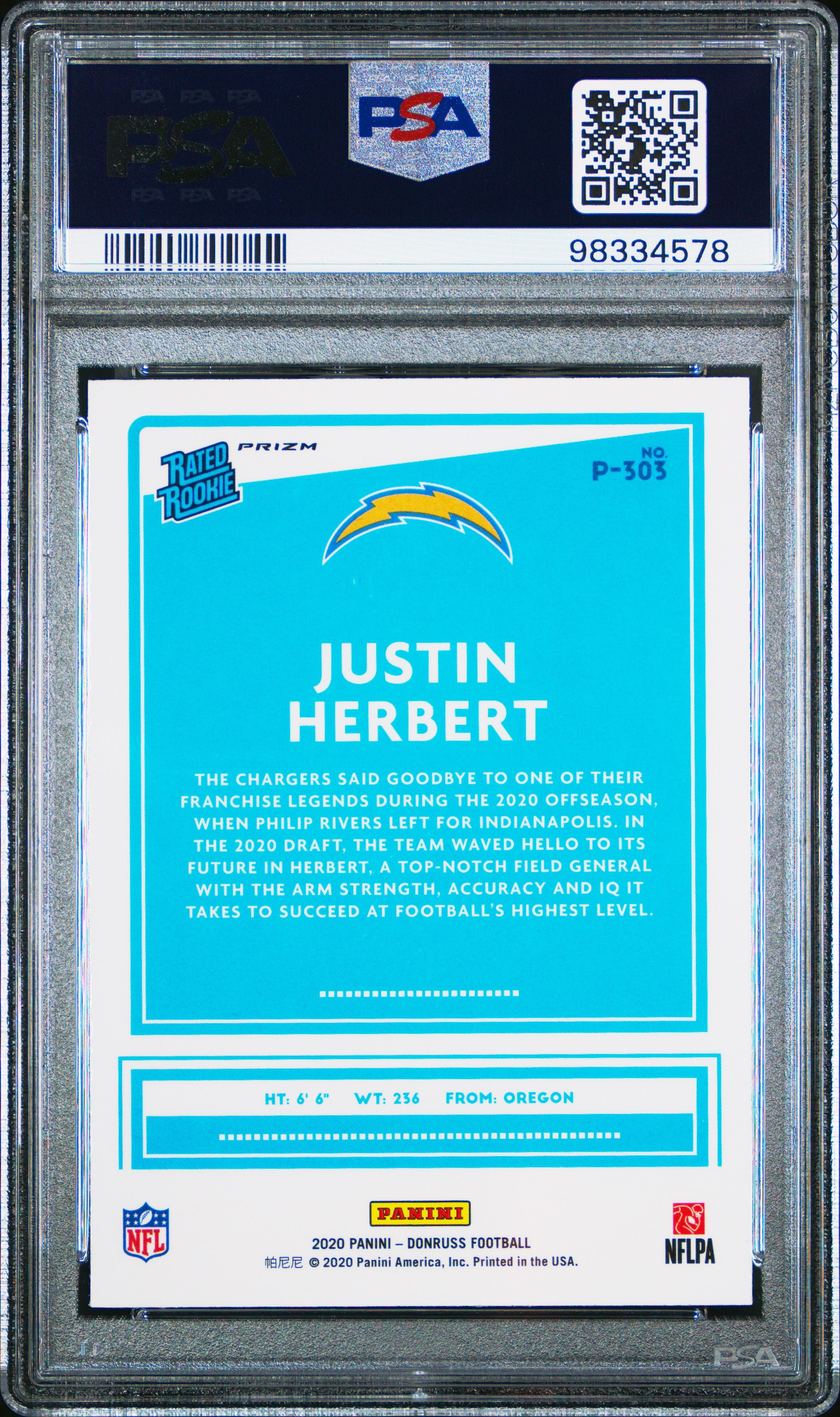 2020 Donruss Justin Herbert Optic Preview Pink PSA 10