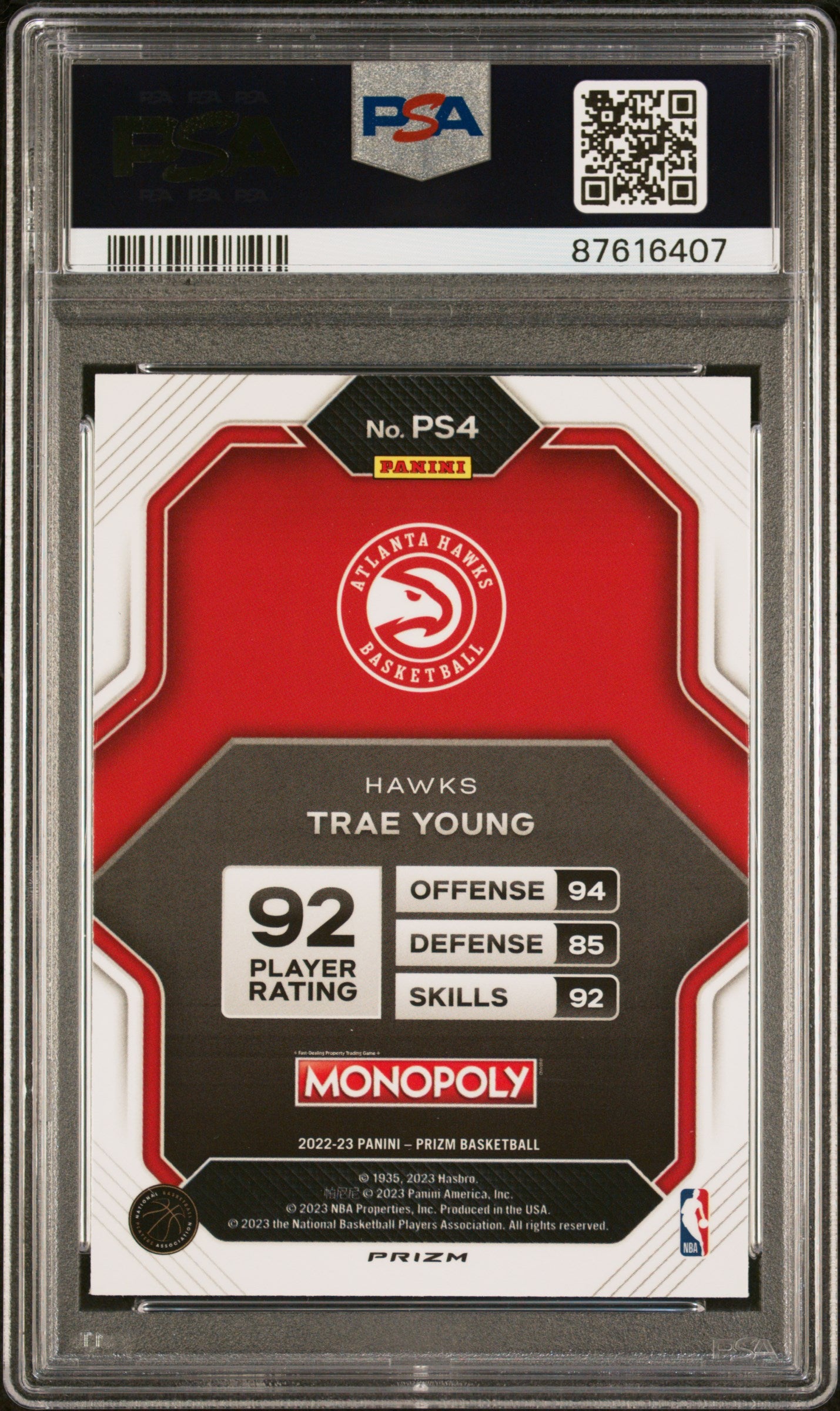 2022 Panini Prizm Monopoly Prizm All-Stars Trae Young #PS4 PRZ As Boardwalk Blu Tiger PSA 10