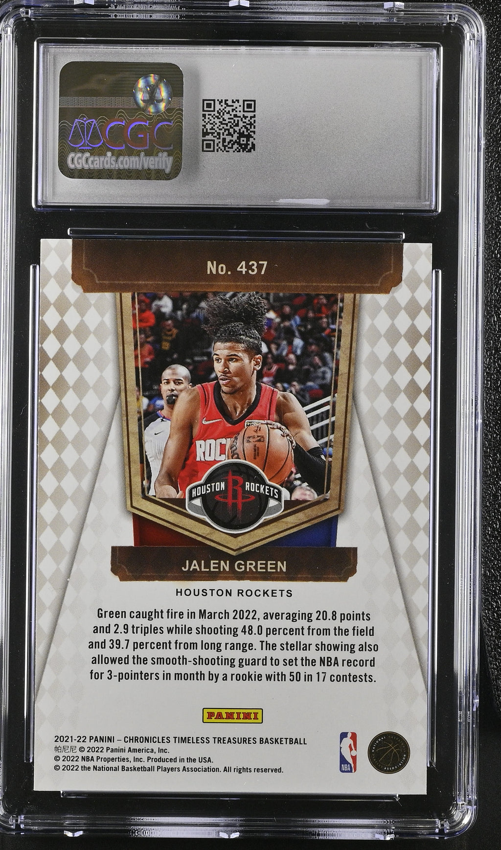 2021-22 Chronicles Jalen Green Rookie Timeless Treasures Gold 1/10 CGC 9 RC