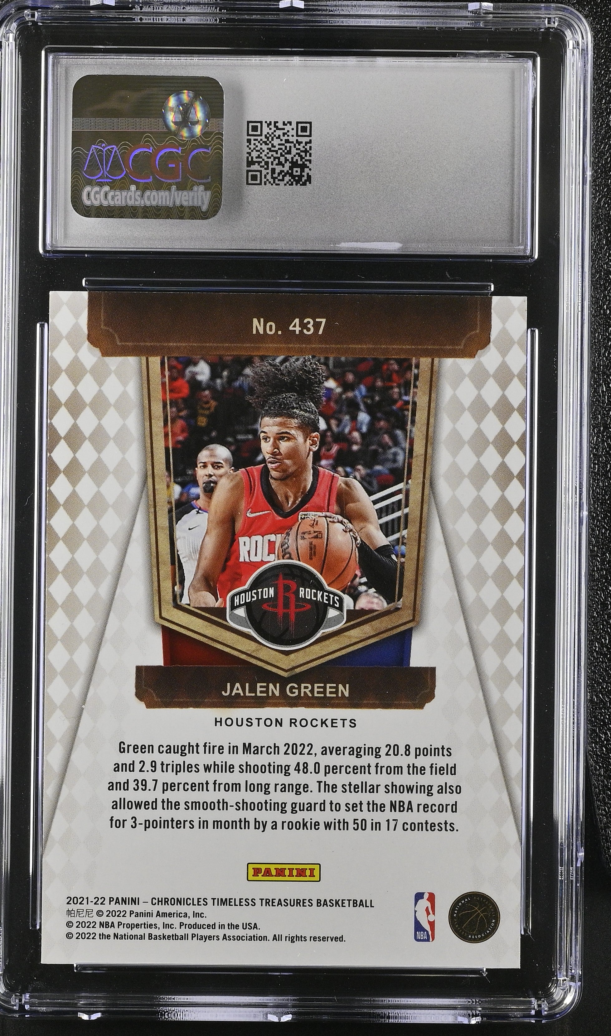 2021-22 Chronicles Jalen Green Rookie Timeless Treasures Gold 1/10 CGC 9 RC