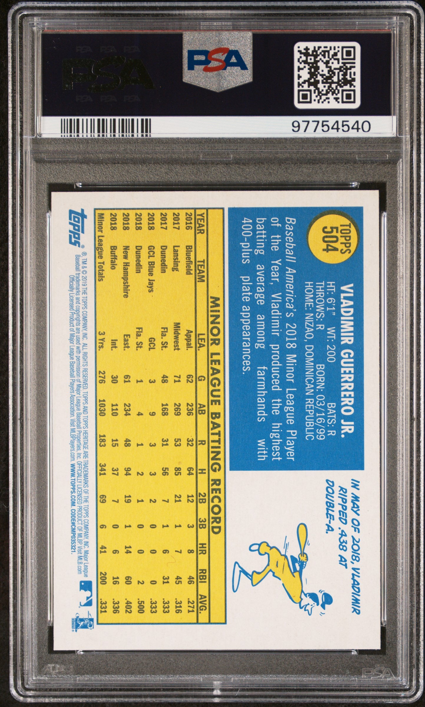 2019 Topps Heritage Vladimir Guerrero Jr. PSA 10 RC