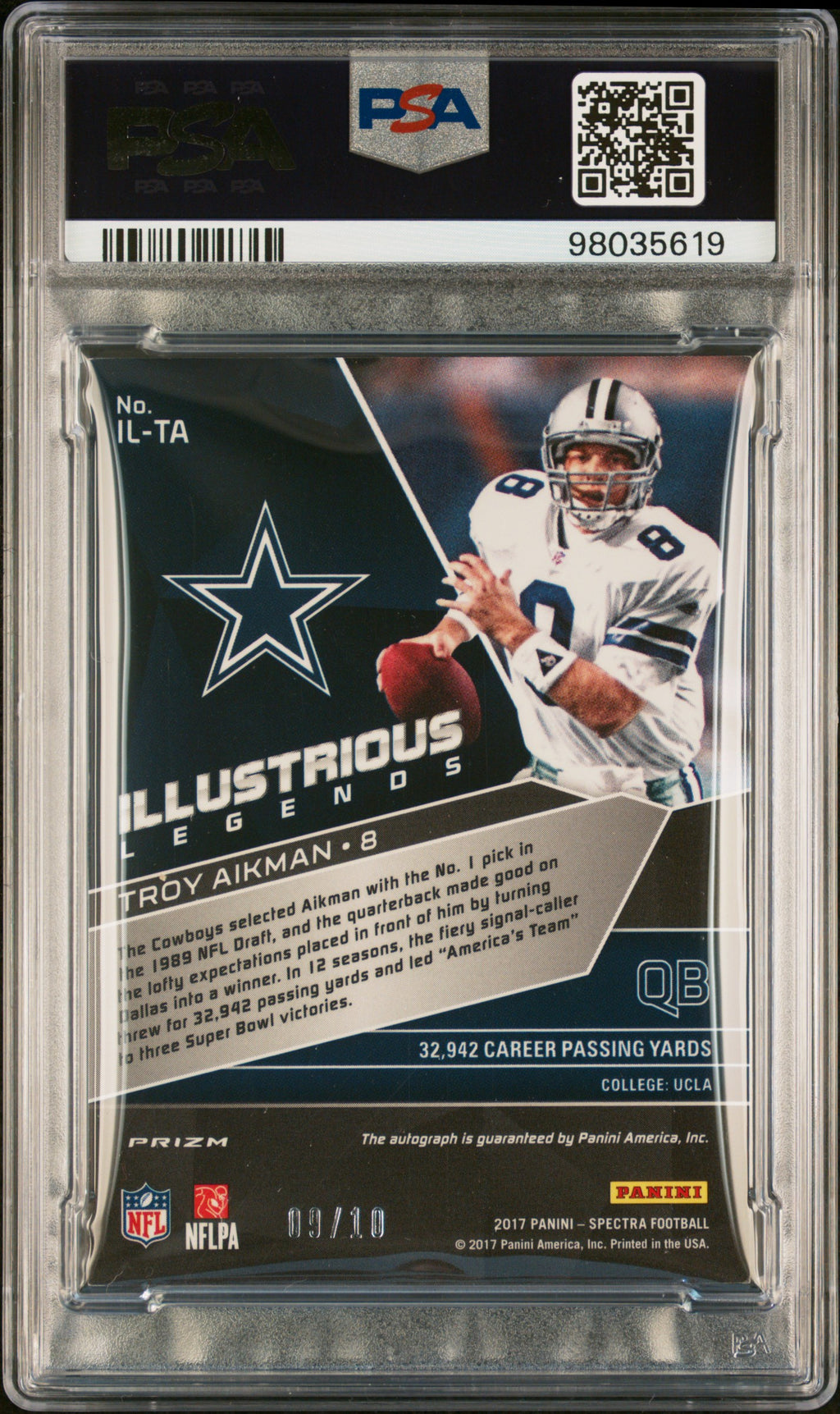 2017 Spectra Troy Aikman Illustrious Legends Auto PSA Authentic