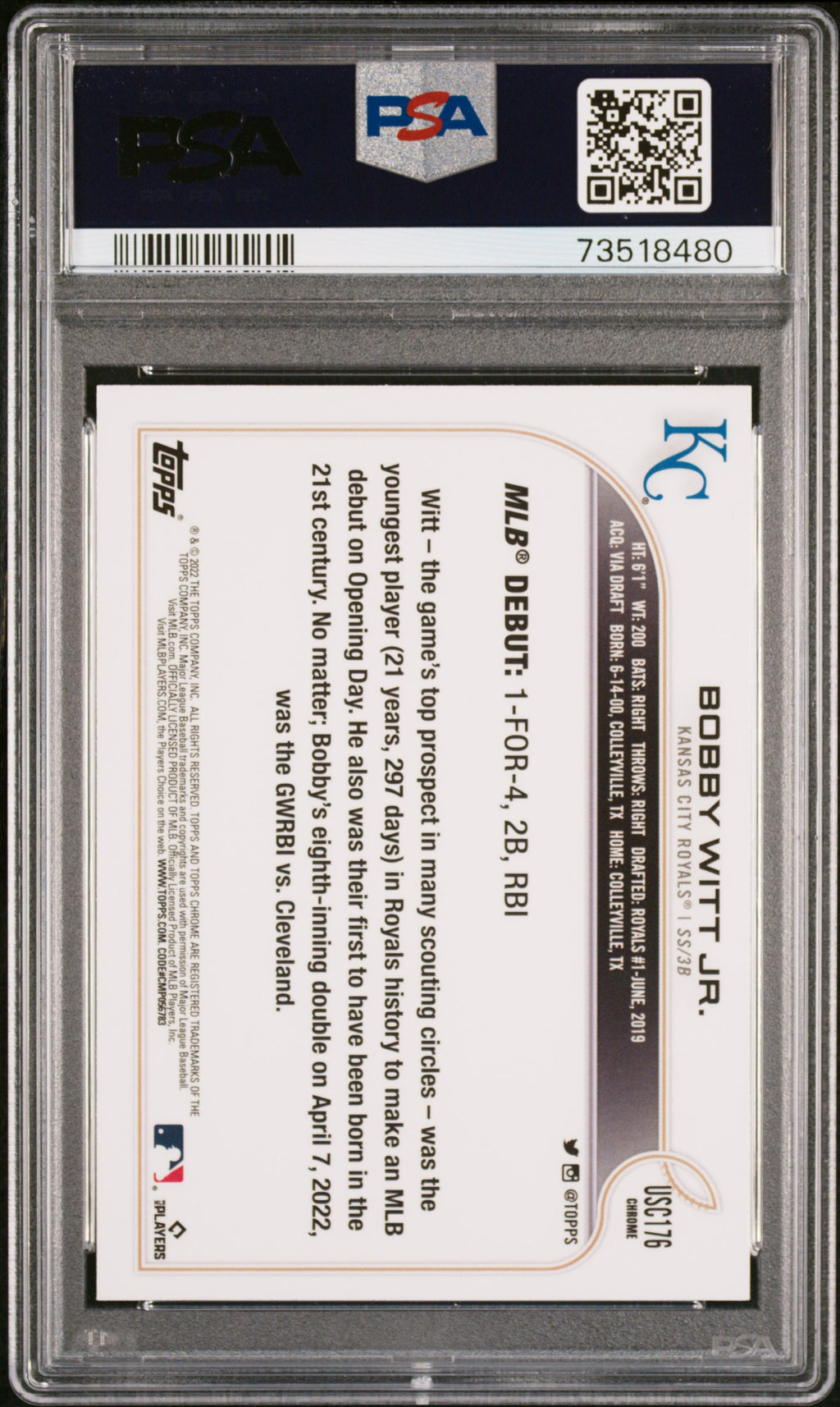 2022 Topsp Chrome Update Bobby Witt Jr. Rookie PSA 10 RC