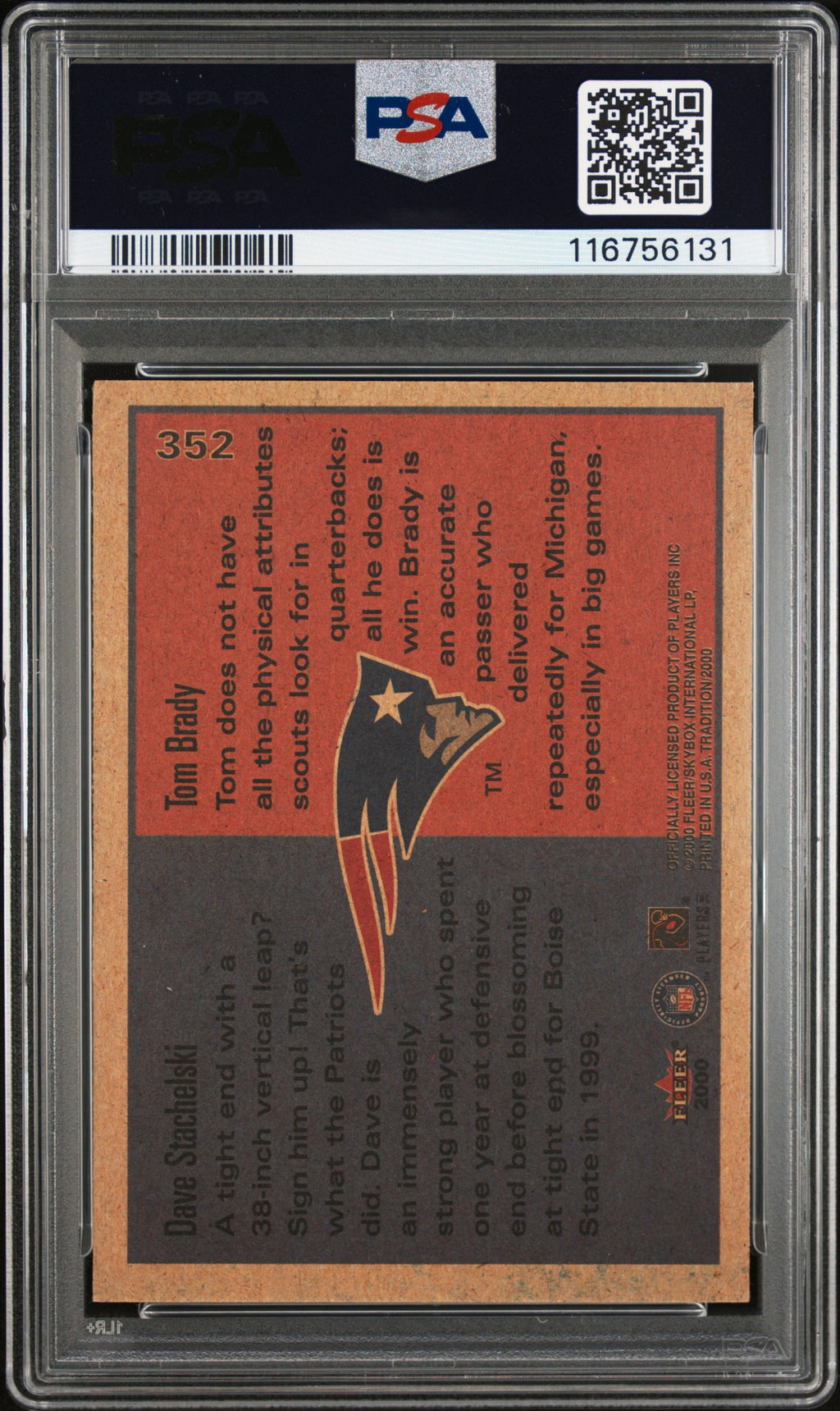 2000 Fleer Tradition Dave Stachelski / Tom Brady Rookie PSA 6 RC