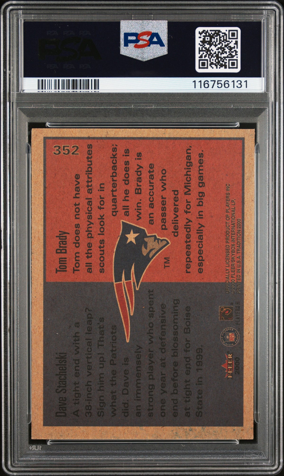 2000 Fleer Tradition Dave Stachelski / Tom Brady Rookie PSA 6 RC