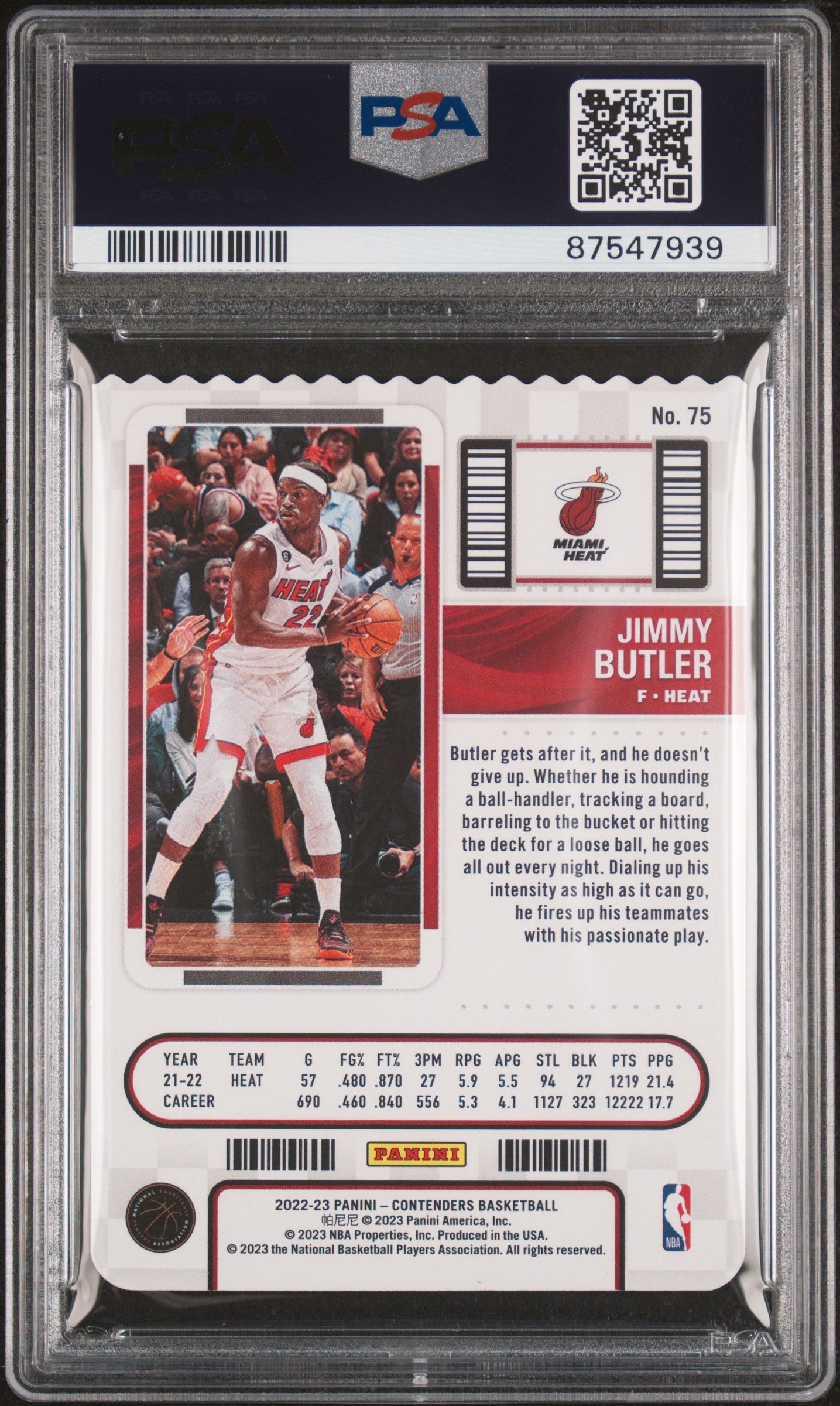 2022 Contenders Jimmy Butler Season Ticket Stub 3/22 PSA 10