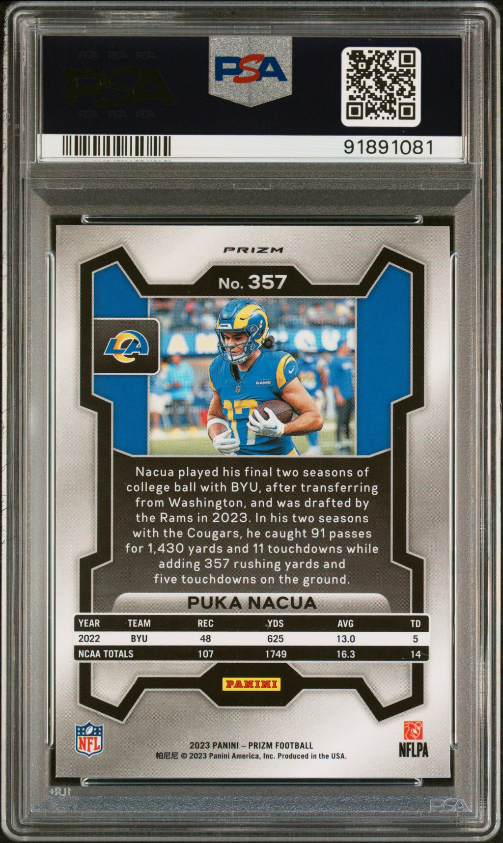 2023 Prizm Puka Nacua Rookie Orange Lazer PSA 10 RC