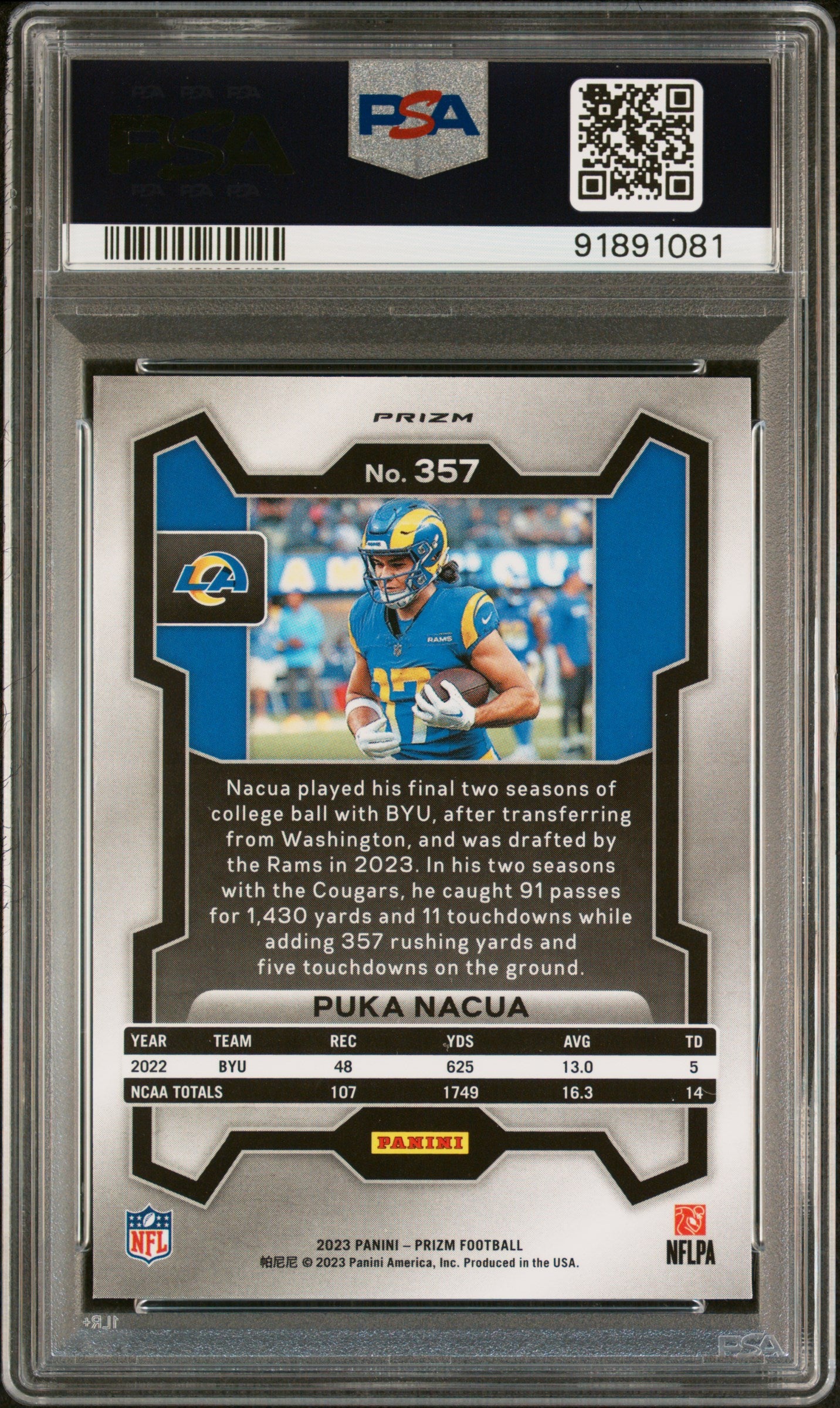 2023 Prizm Puka Nacua Rookie Orange Lazer PSA 10 RC