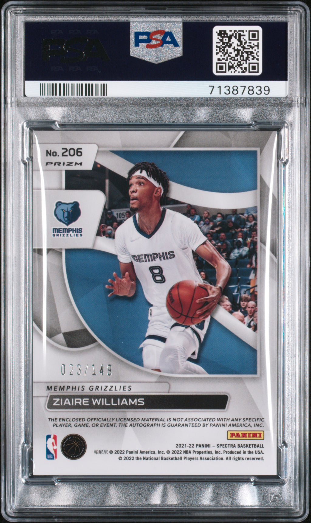 2021 Spectra Ziaire Williams Rookie Patch Auto RPA 23/149 PSA 10 RC
