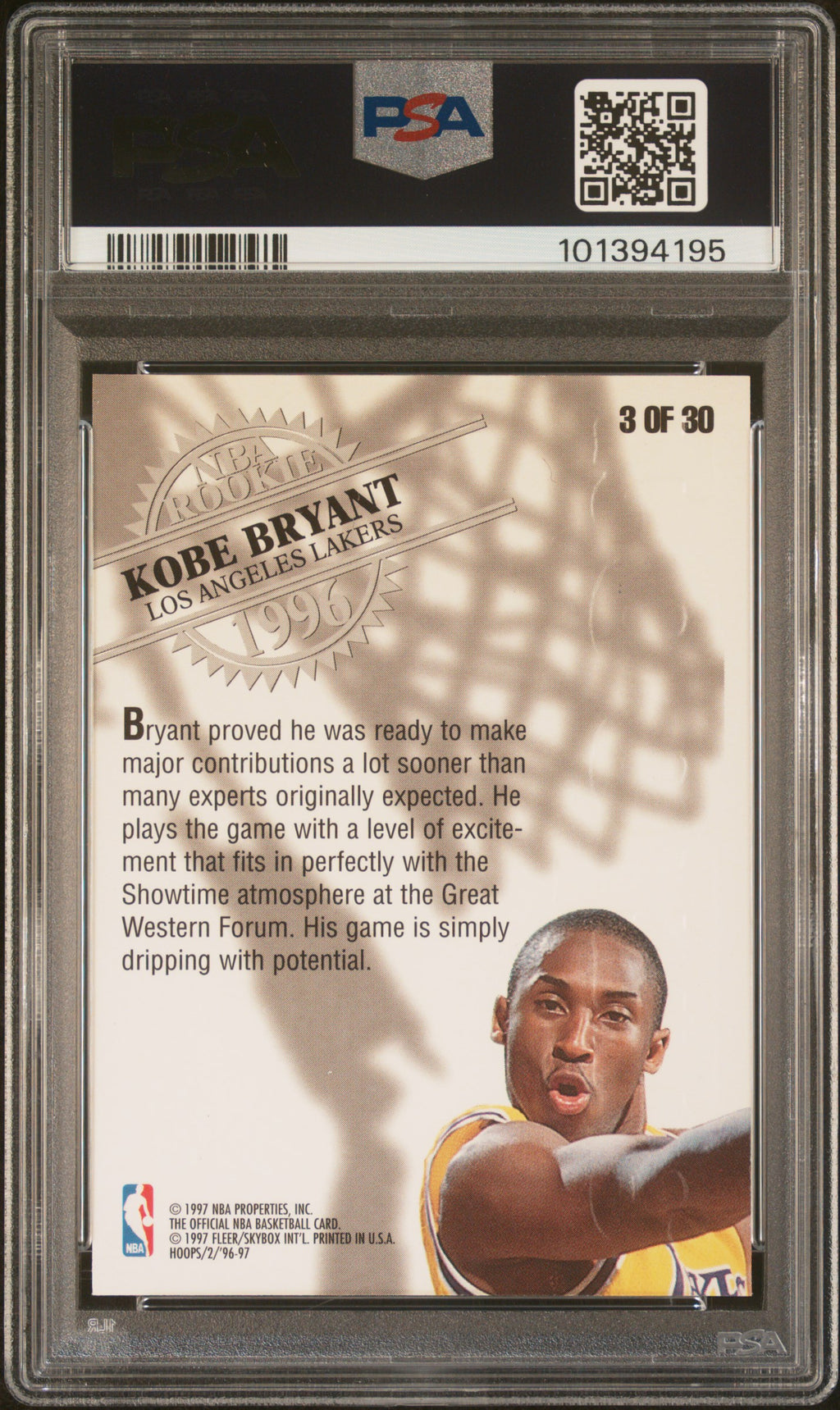 1996-97 Hoops Rookie Kobe Bryant PSA 8