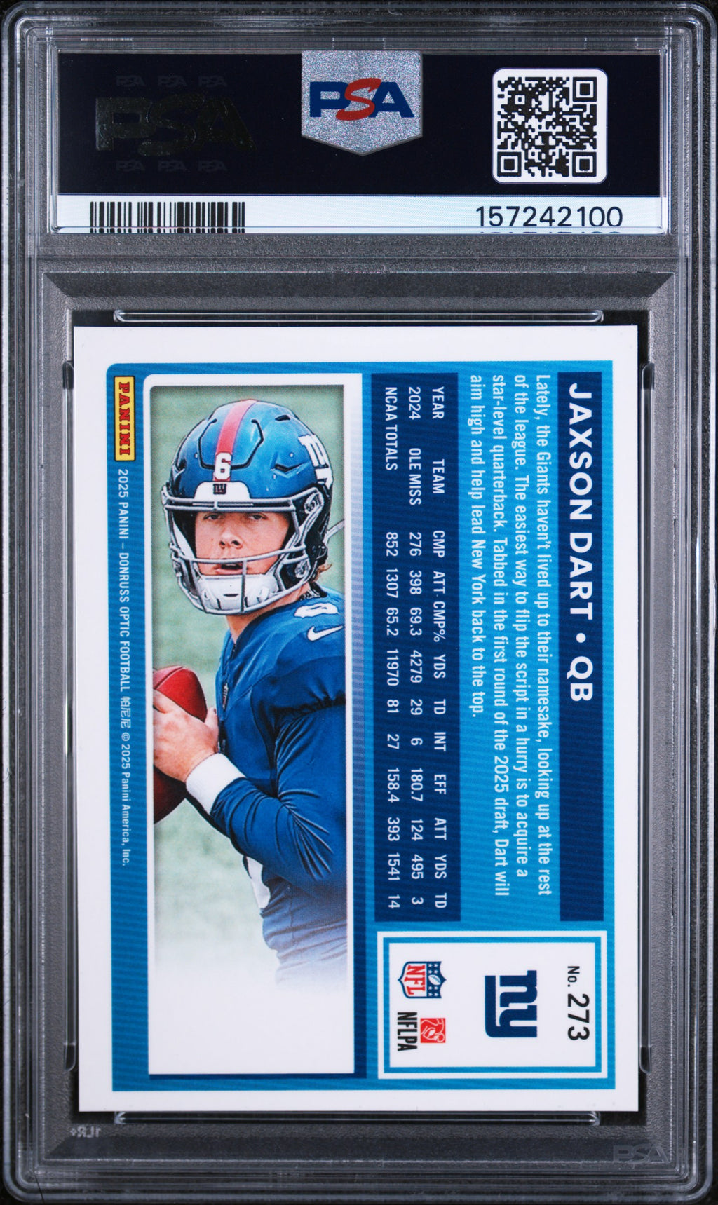 2025 Donruss Optic Jaxson Dart Rookie PSA 10 RC