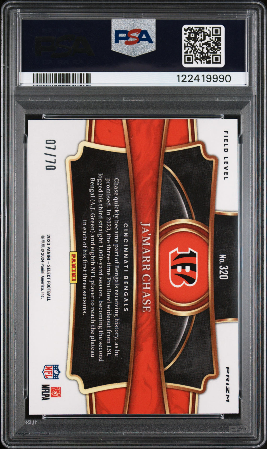 2023 Select Ja'Marr Chase Field Level Dragon Scale 7/70 PSA 10