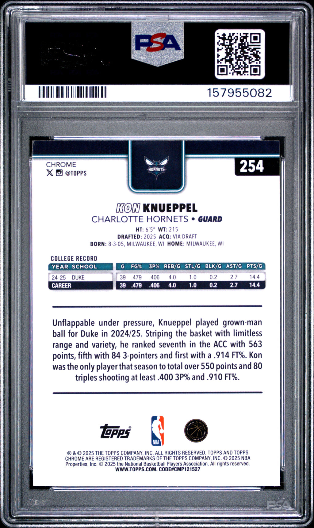 2025 Topps Chrome Kon Knueppel Rookie XFractor PSA 9 RC