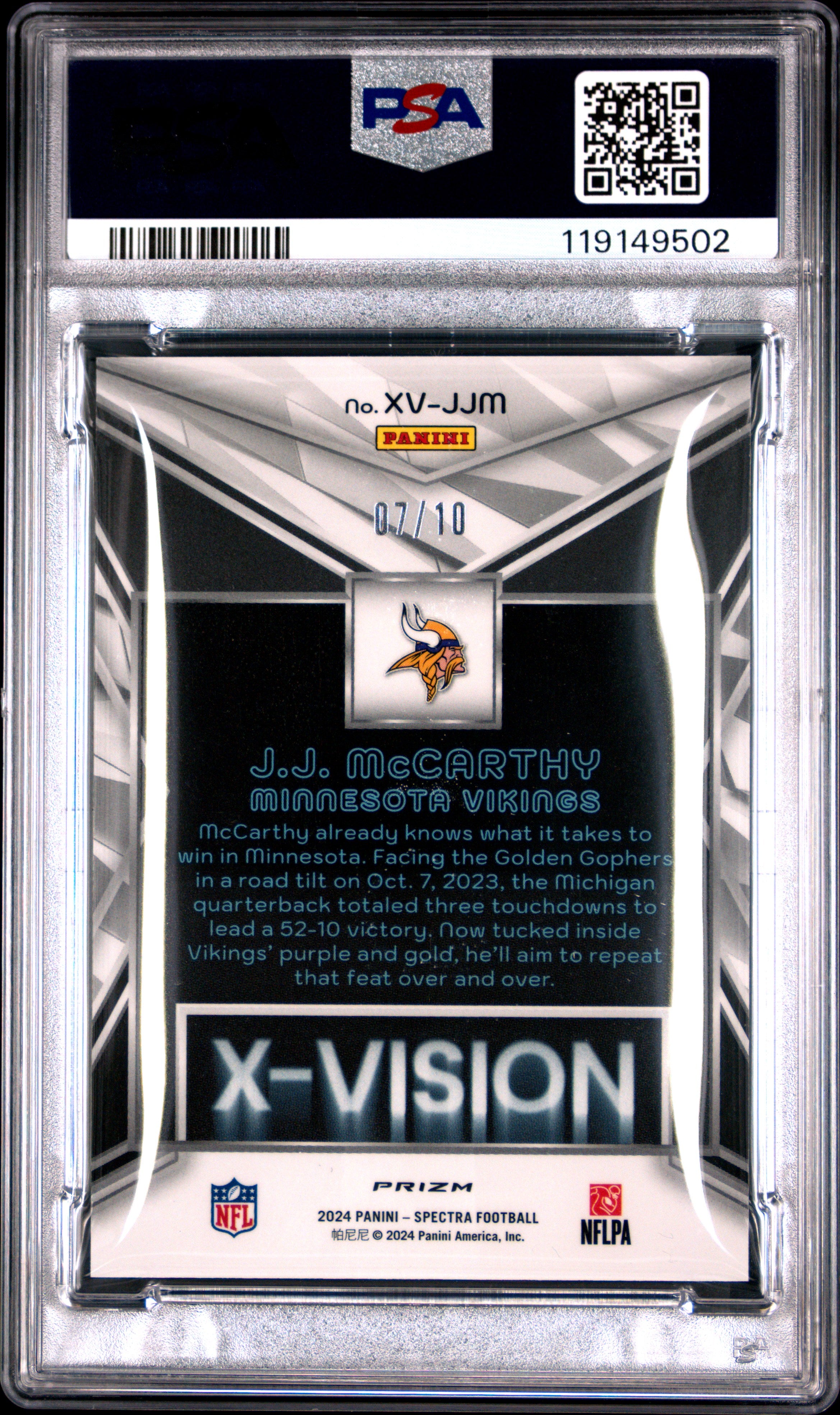 2024 Panini Spectra X-Vision JJ Mccarthy #XVJJM Universal PSA 10