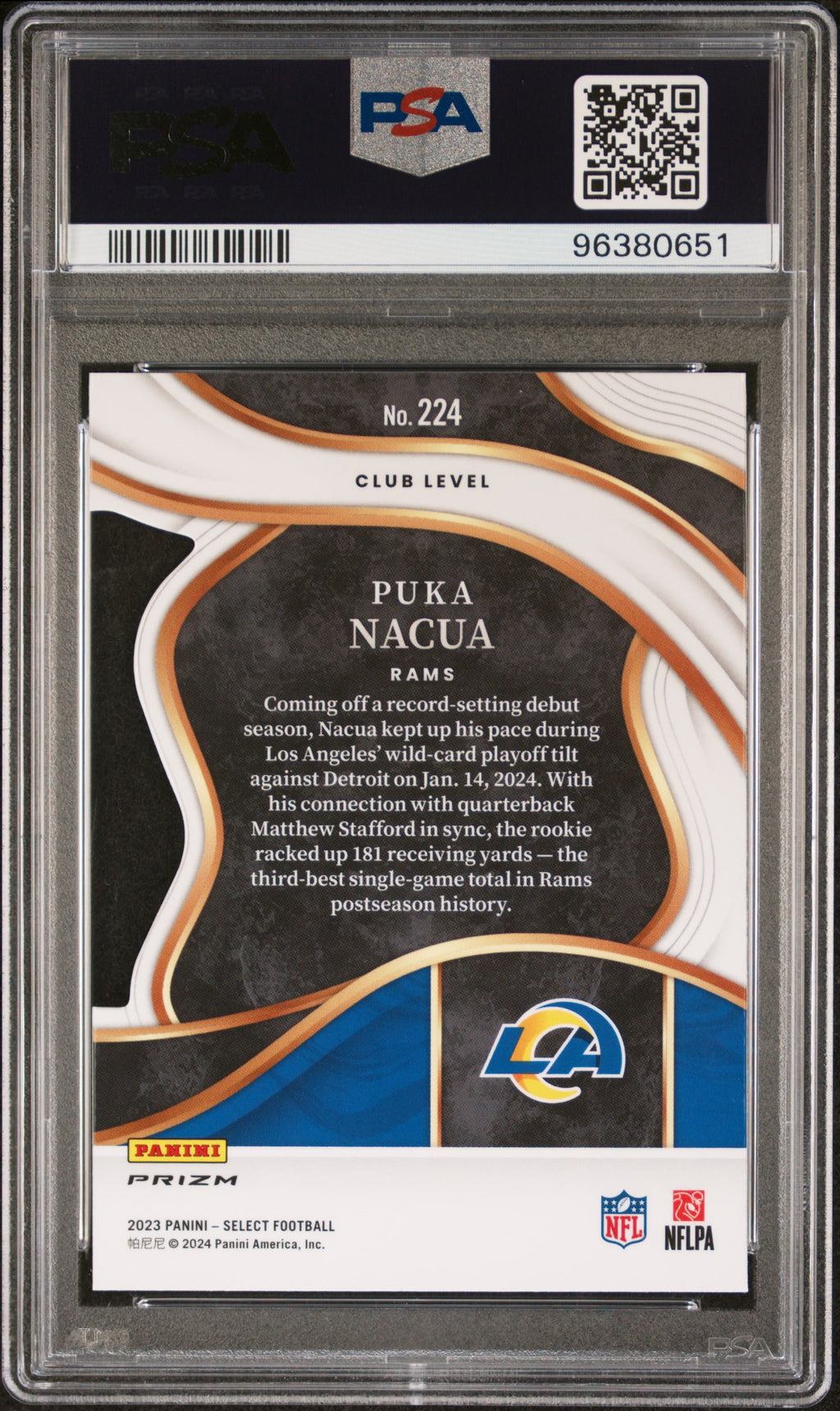 2023 Panini Select Puka Nacua #224 Die Cut Green & Yellow Prizm PSA 10