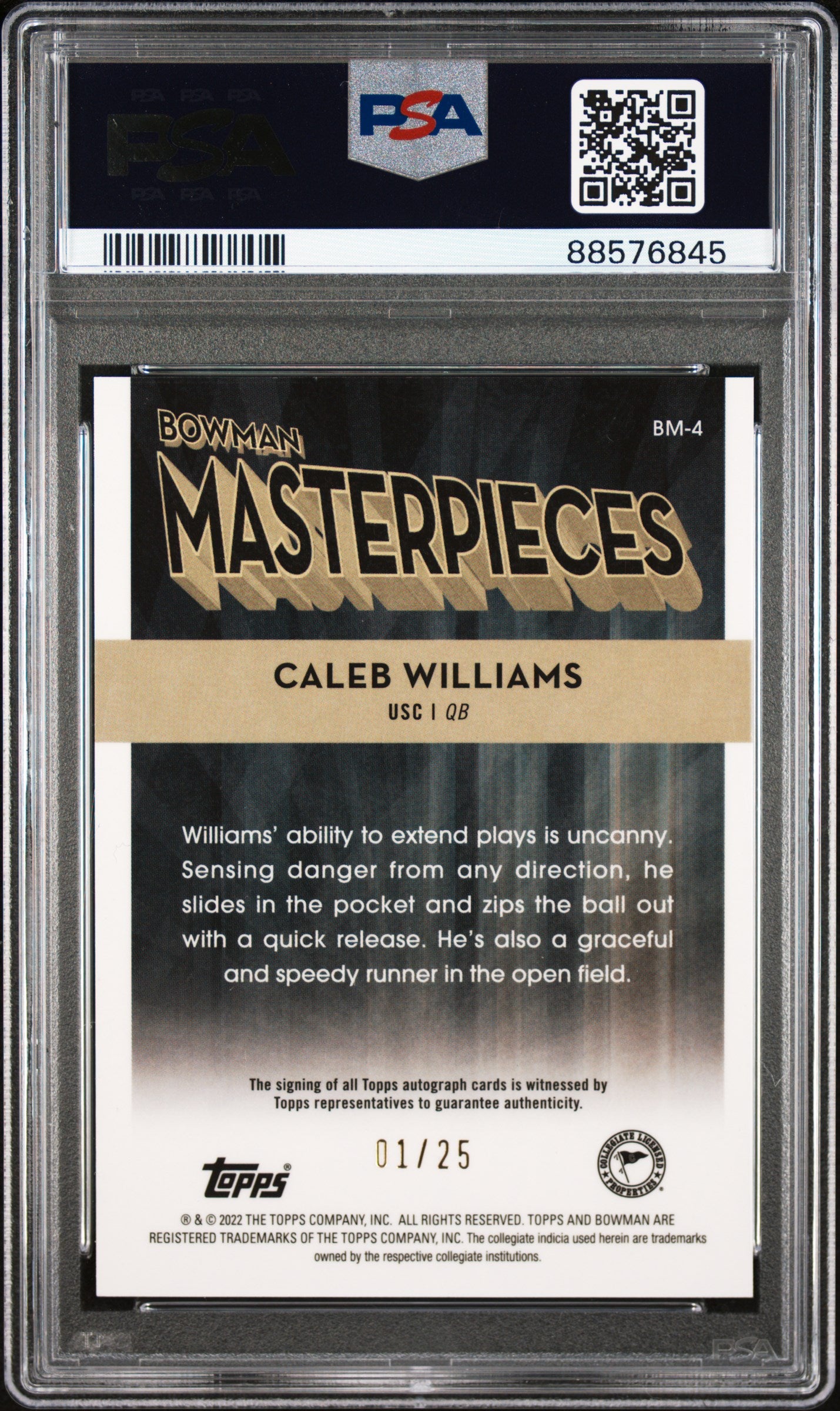 2022 Bowman's Best University Bowman Masterpieces Caleb Williams #BM4 BWM Mstrpc Au Spkl RF PSA 9 Auto 10