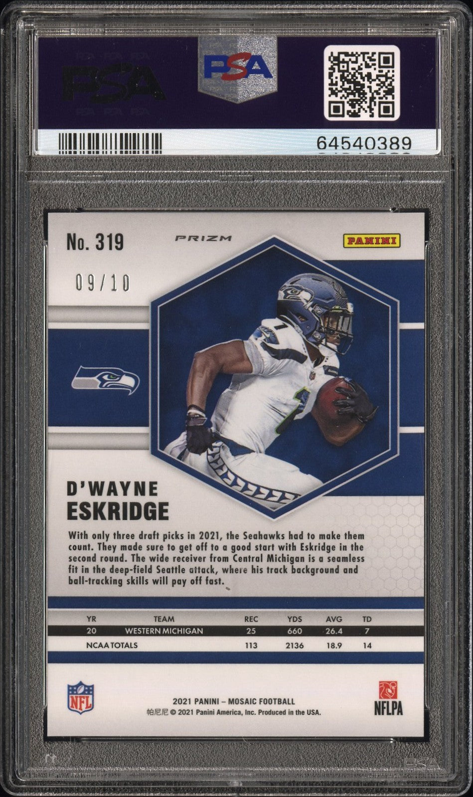 2021 Panini Mosaic D’Wayne Eskridge #319 Green Fluorescent PSA 9