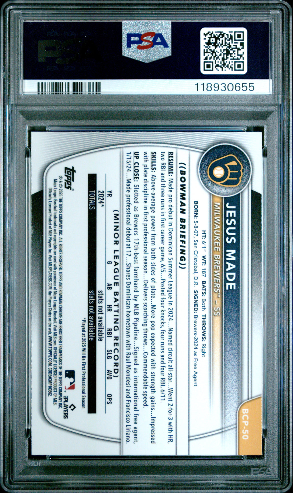 2025 Bowman Mega Box Jesus Made Prospects PSA 10