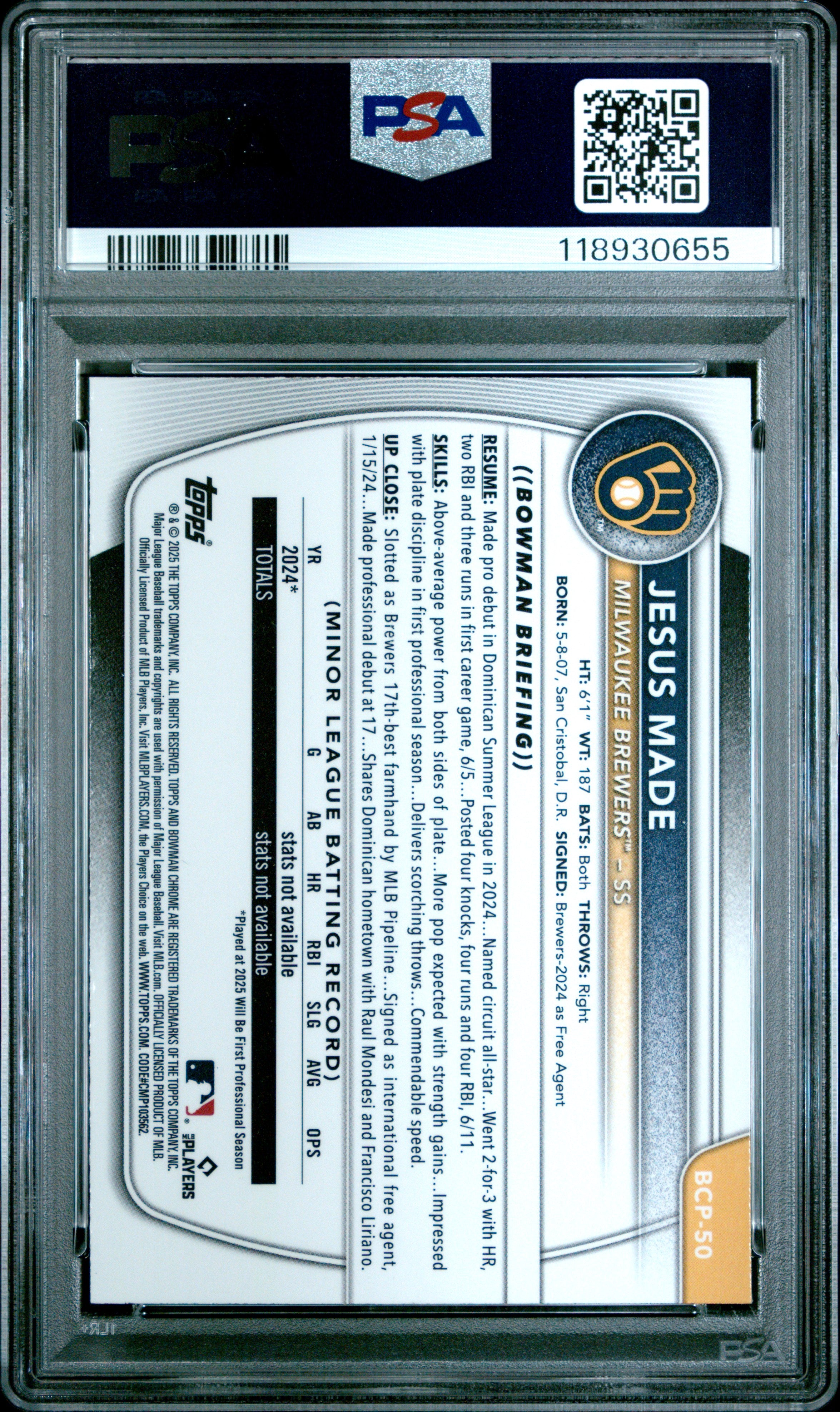 2025 Bowman Mega Box Jesus Made Prospects PSA 10