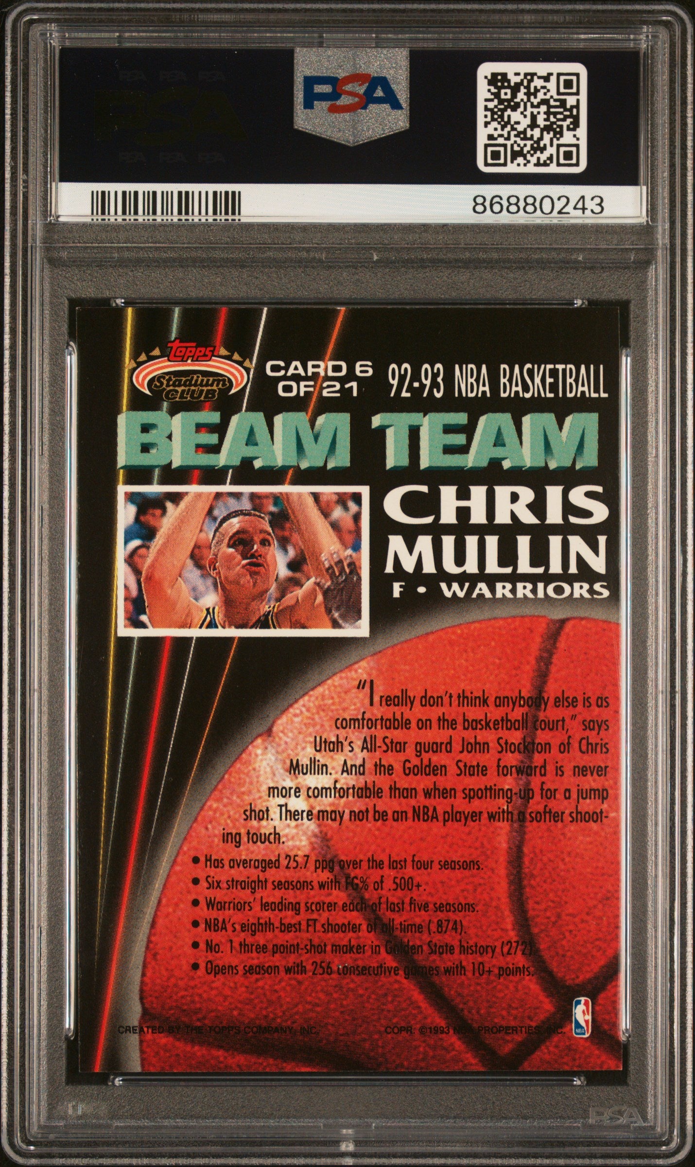 1992 Stadium Club Chris Mullin Beam Team PSA 8