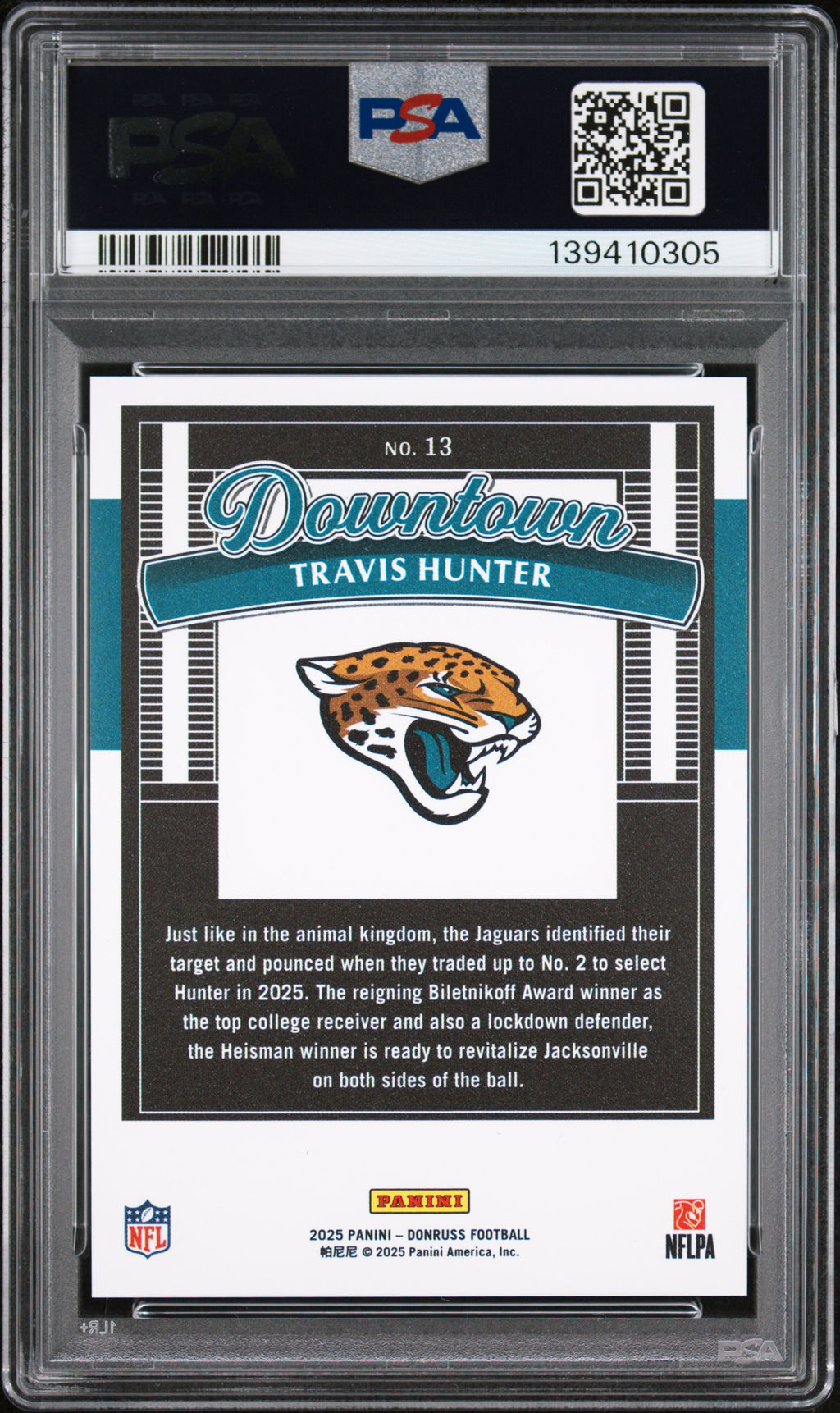 2025 Donruss Travis Hunter Rookie Downtown PSA 10 RC