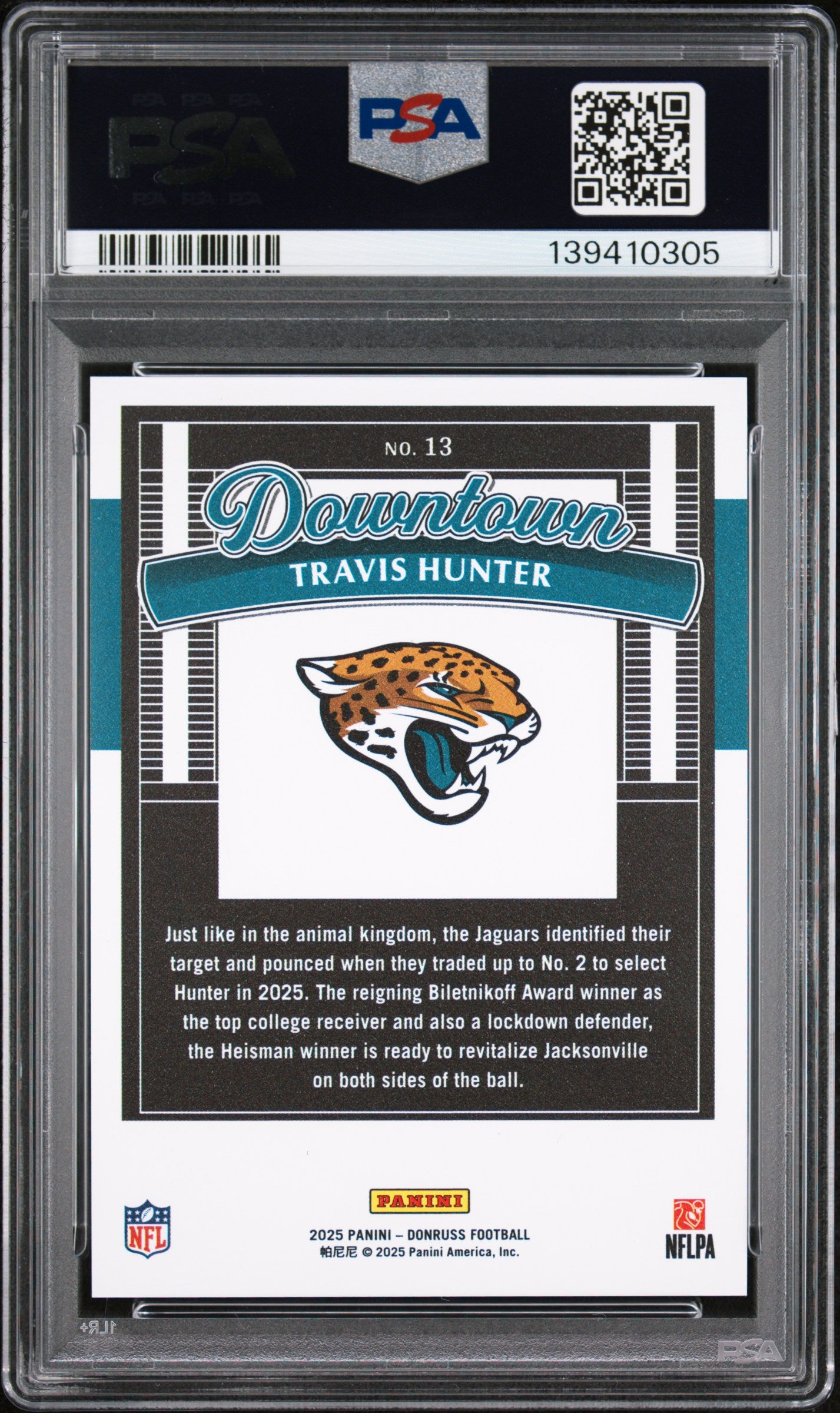 2025 Donruss Travis Hunter Rookie Downtown PSA 10 RC