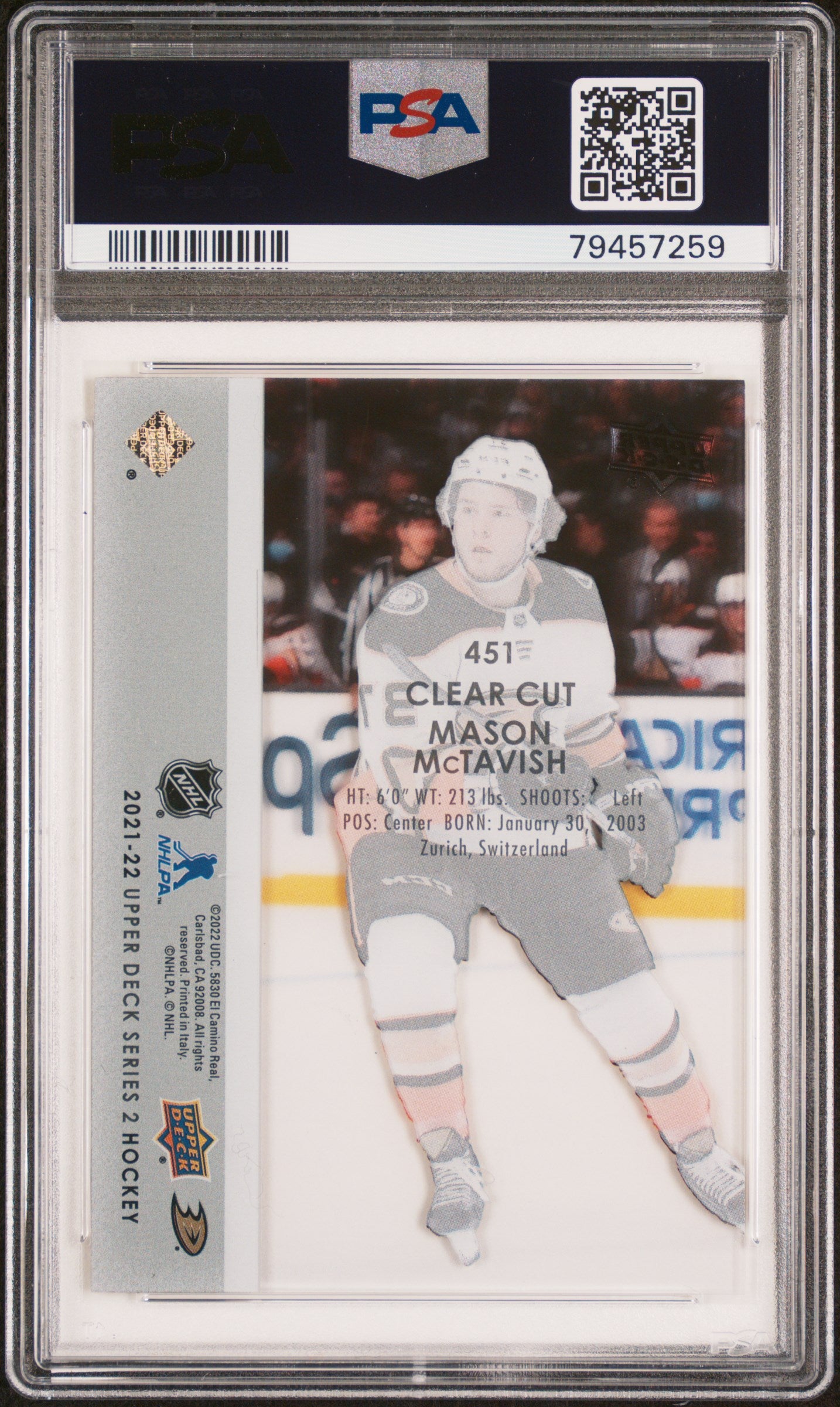 2021 Upper Deck Mason McTavish Clear Cut Young Guns PSA 10 RC
