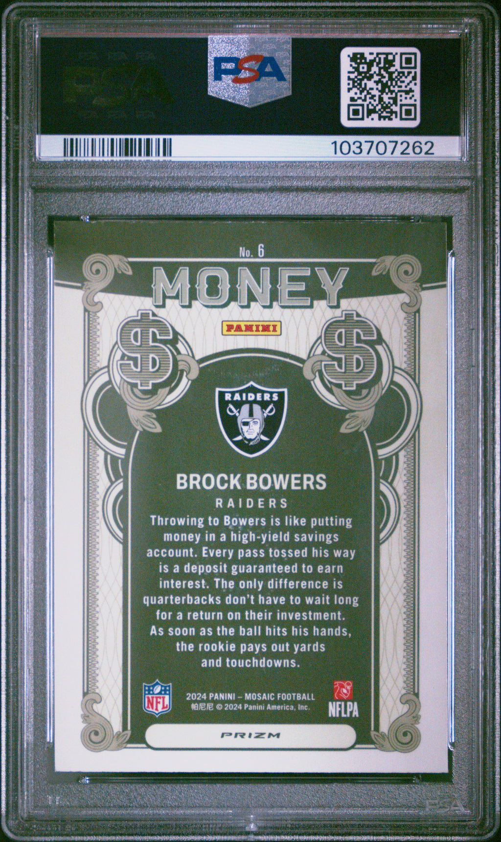 2024 Panini Mosaic Money Brock Bowers #6 PSA 9