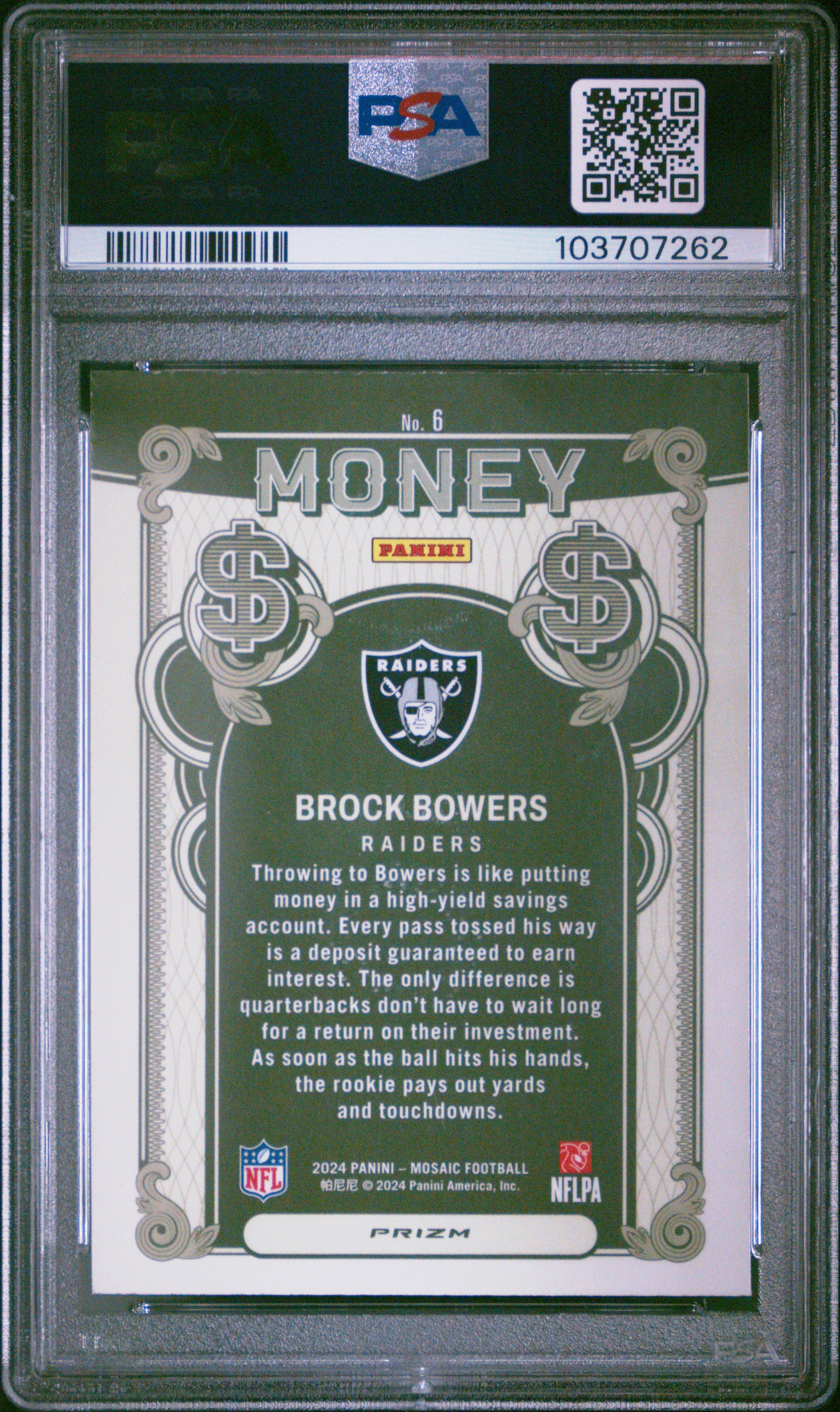 2024 Panini Mosaic Money Brock Bowers #6 PSA 9