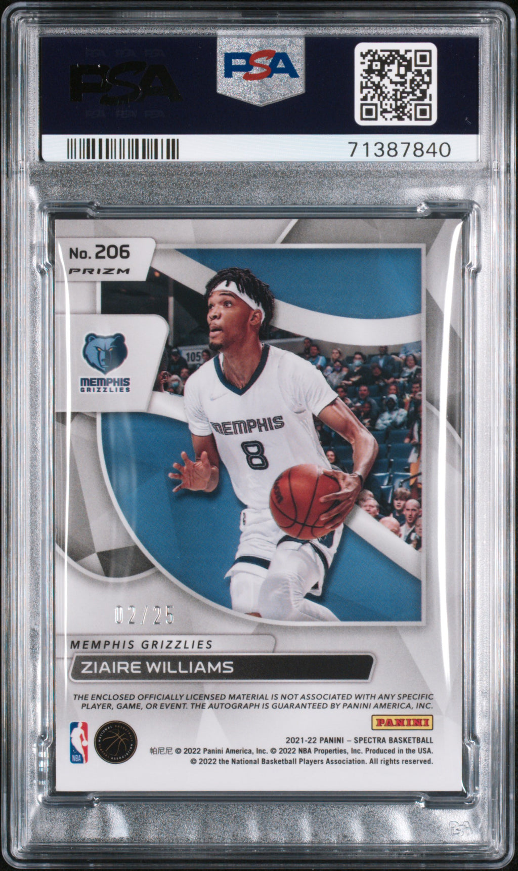 2021 Spectra Ziaire Williams Rookie Patch Auto RPA Meta 2/25 PSA 10 RC