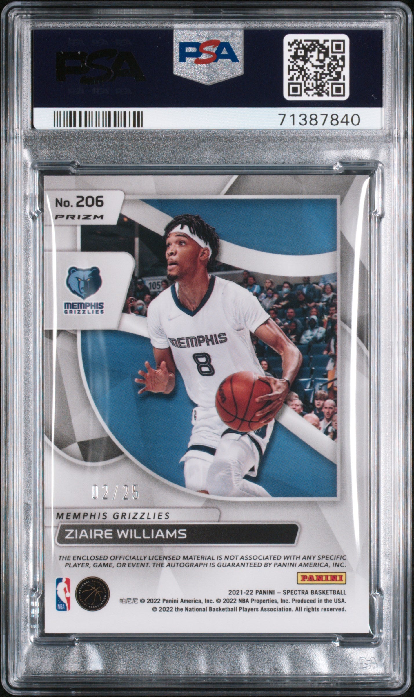 2021 Spectra Ziaire Williams Rookie Patch Auto RPA Meta 2/25 PSA 10 RC