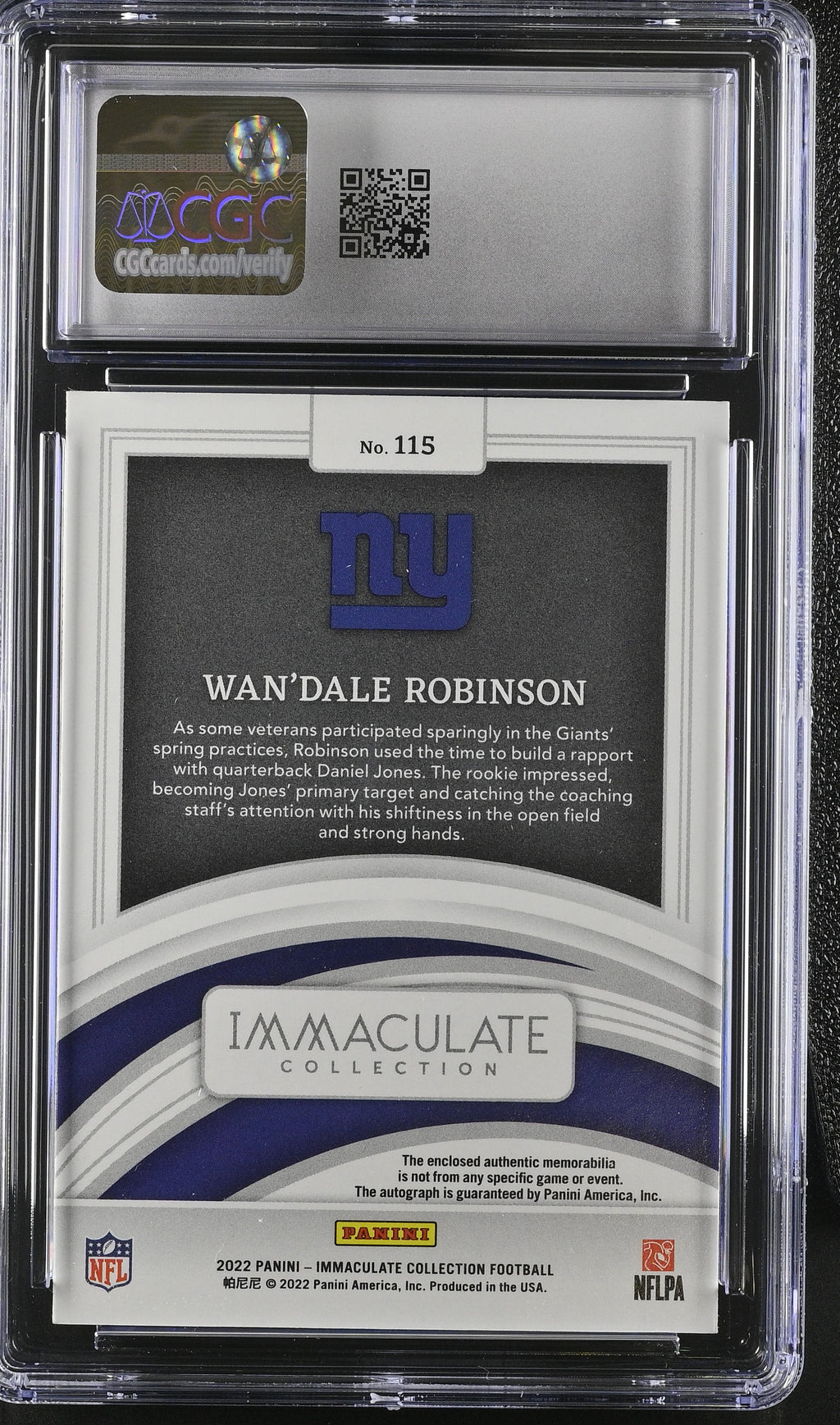 2022 Immaculate Collection Wan'Dale Robinson Rookie Patch Auto RPA 6/18 CGC 9 Auto 10 RC