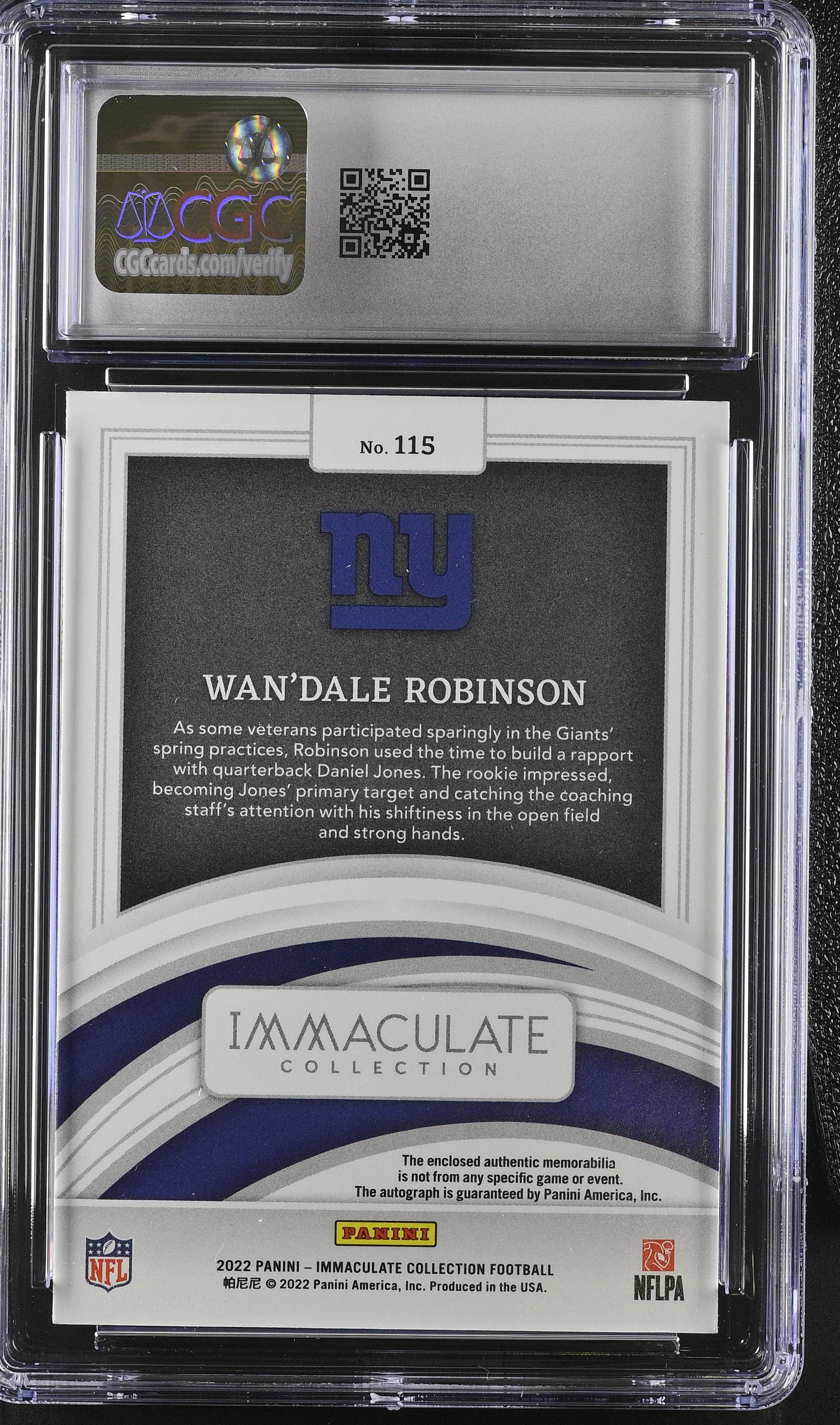 2022 Immaculate Collection Wan'Dale Robinson Rookie Patch Auto RPA 6/18 CGC 9 Auto 10 RC