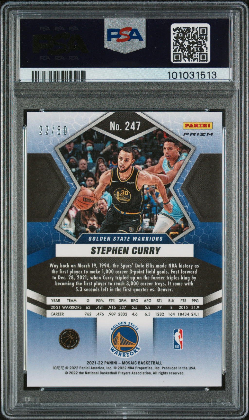 2021 Mosaic Stephen Curry Purple Fast Break PSA 10