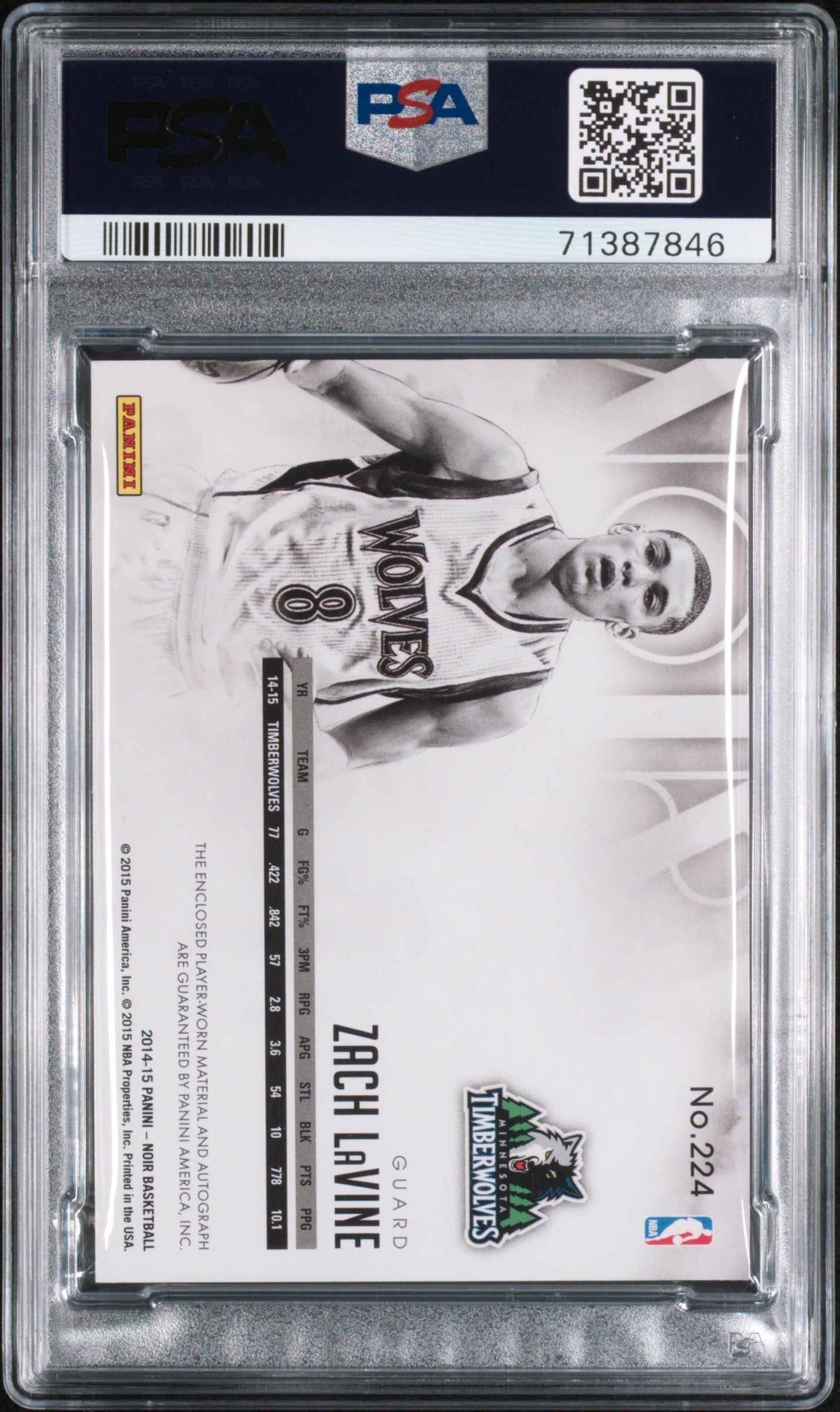 2014 Panini NOIR Zach LaVine Rookie Patch Auto RPA 69/99 PSA 8 RC