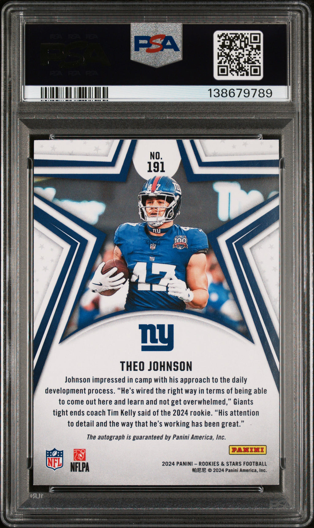 2024 Rookies and Stars Theo Johnson Rookie Orange Auto 26/199 PSA 10 RC