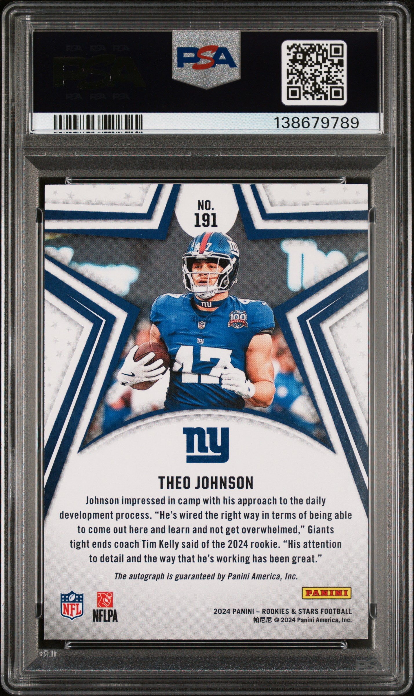 2024 Rookies and Stars Theo Johnson Rookie Orange Auto 26/199 PSA 10 RC