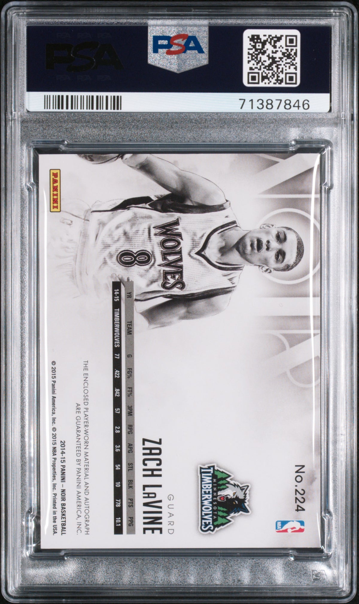 2014 Panini NOIR Zach LaVine Rookie Patch Auto RPA 69/99 PSA 8 RC