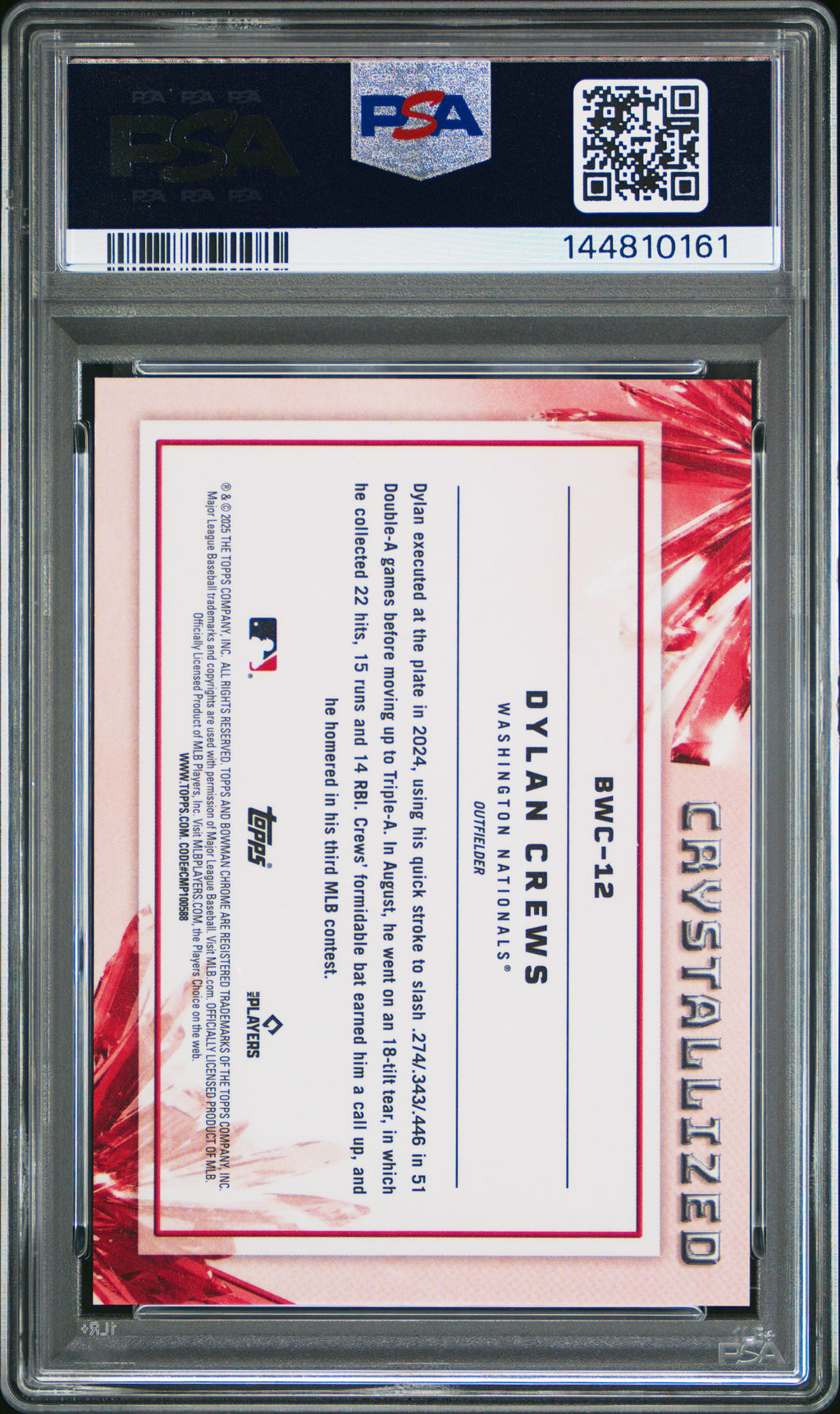 2025 Bowman Dylan Crews Crystallized Case Hit Rookie PSA 9 RC