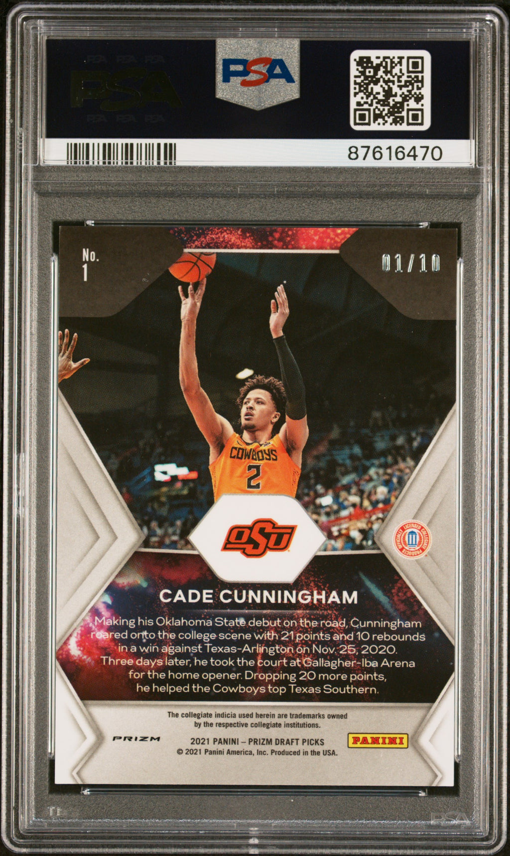 2021 Panini Prizm Draft Picks Fireworks Cade Cunningham #1 Gold PSA 10