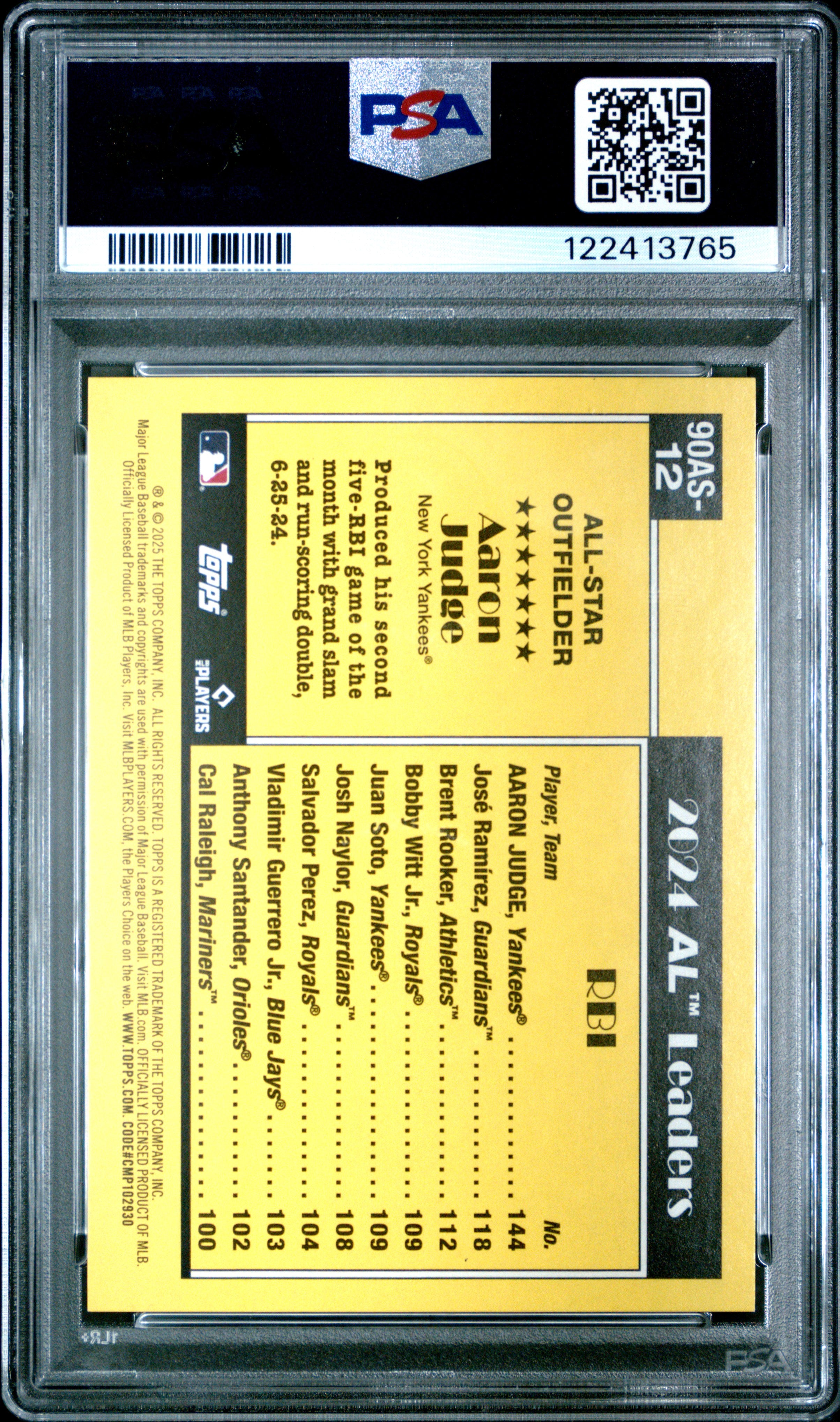 2025 Topps Aaron Judge 1990 Topps All-Star Gold 34/50 PSA 9