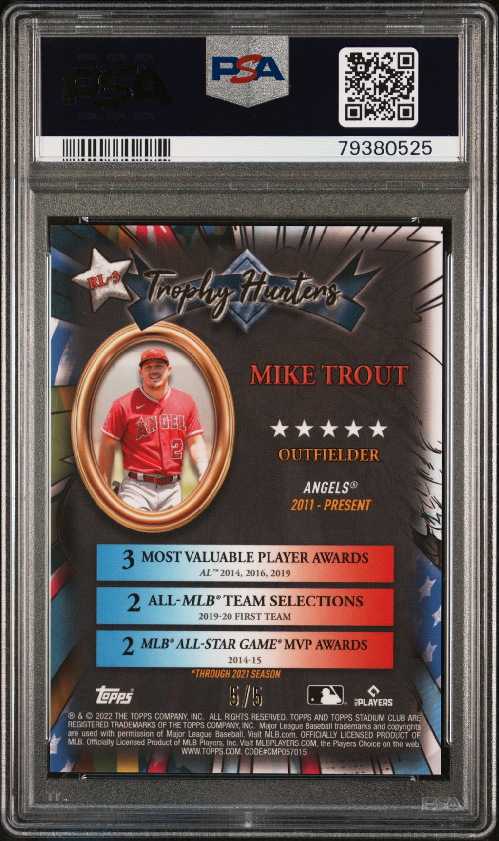 2022 Topps Stadium Club Chrome Mike Trout Trophy Hunters Red Refractor 5/5 PSA 10