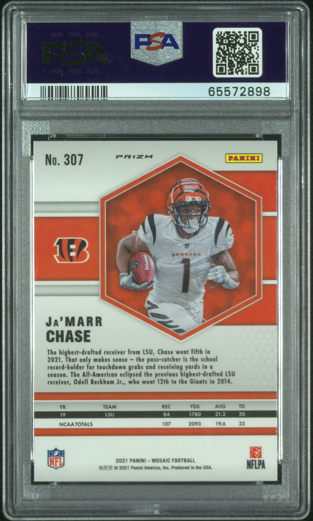2021 Panini Mosaic Ja’Marr Chase #307 Reactive Yellow PSA 9