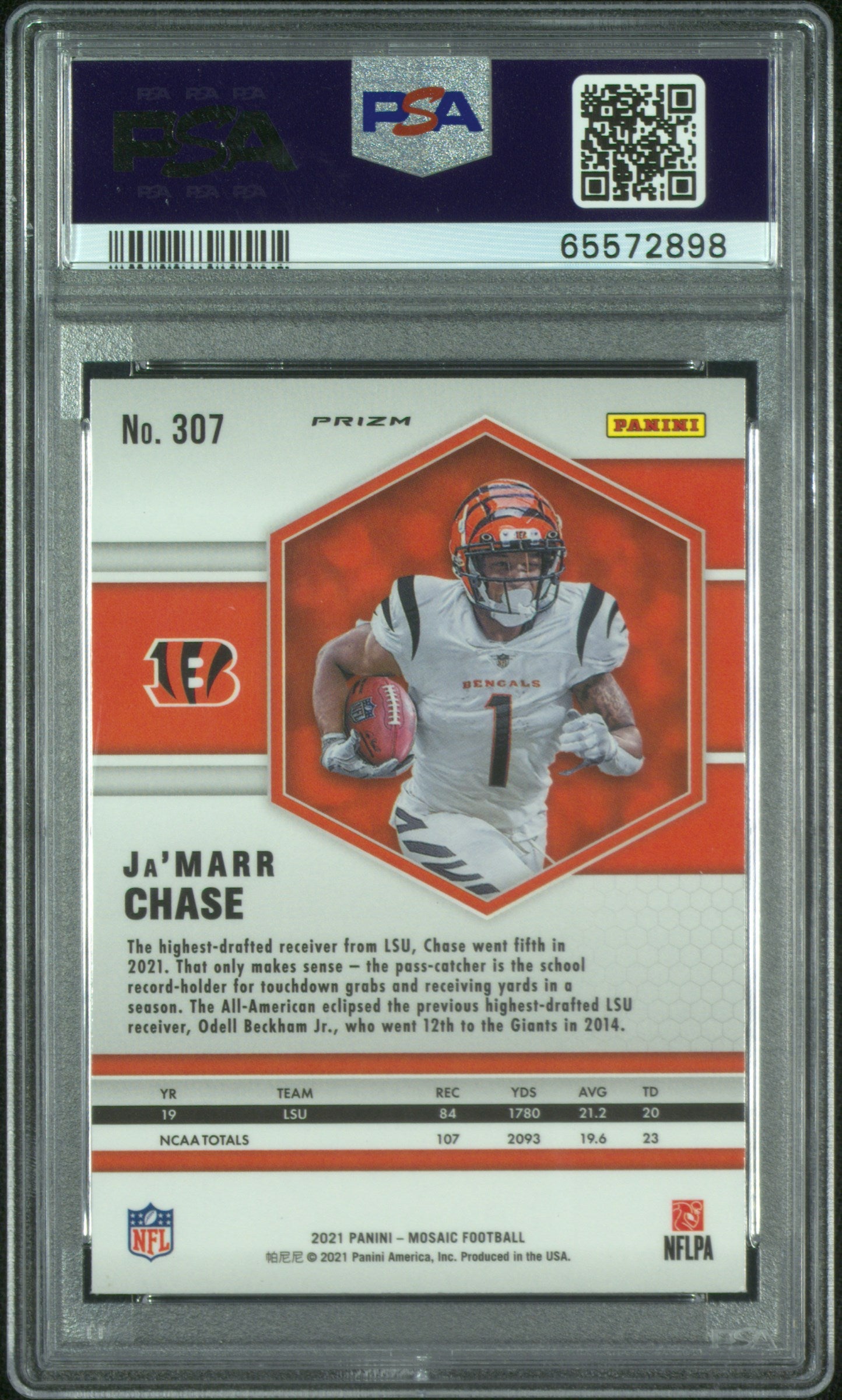 2021 Panini Mosaic Ja’Marr Chase #307 Reactive Yellow PSA 9