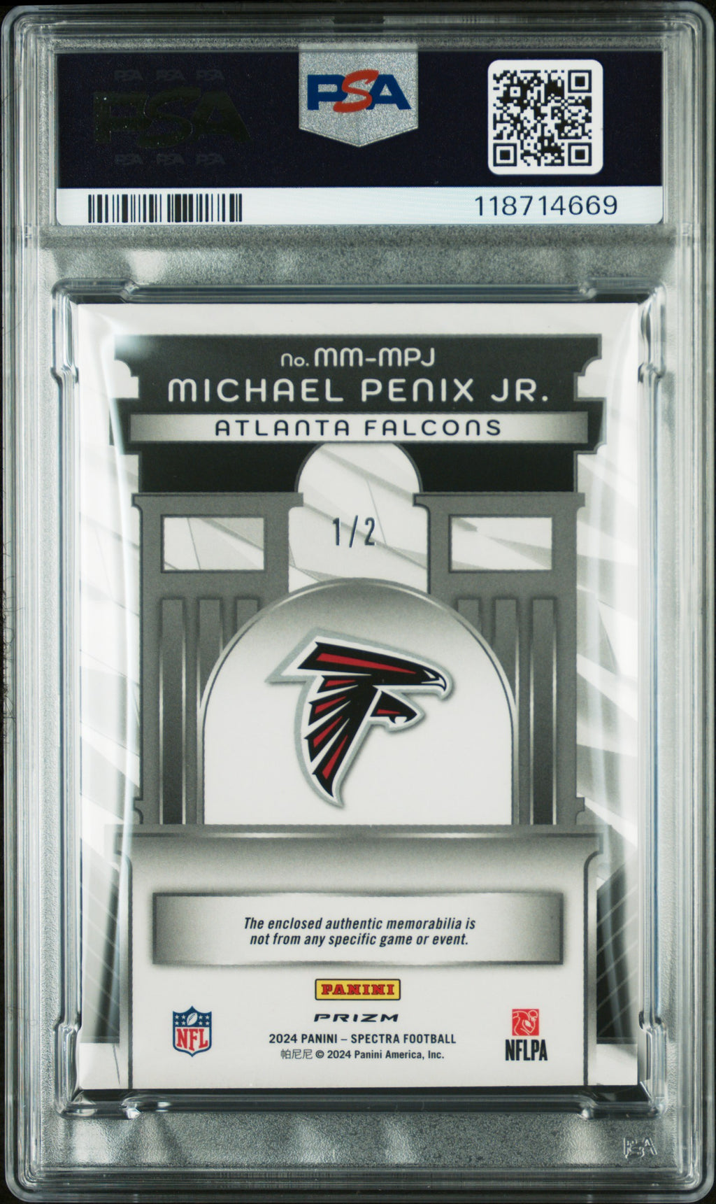 2024 Panini Spectra Michael Penix Jr. Monumental Memorabilia Nebula 1/2 PSA Authentic RC