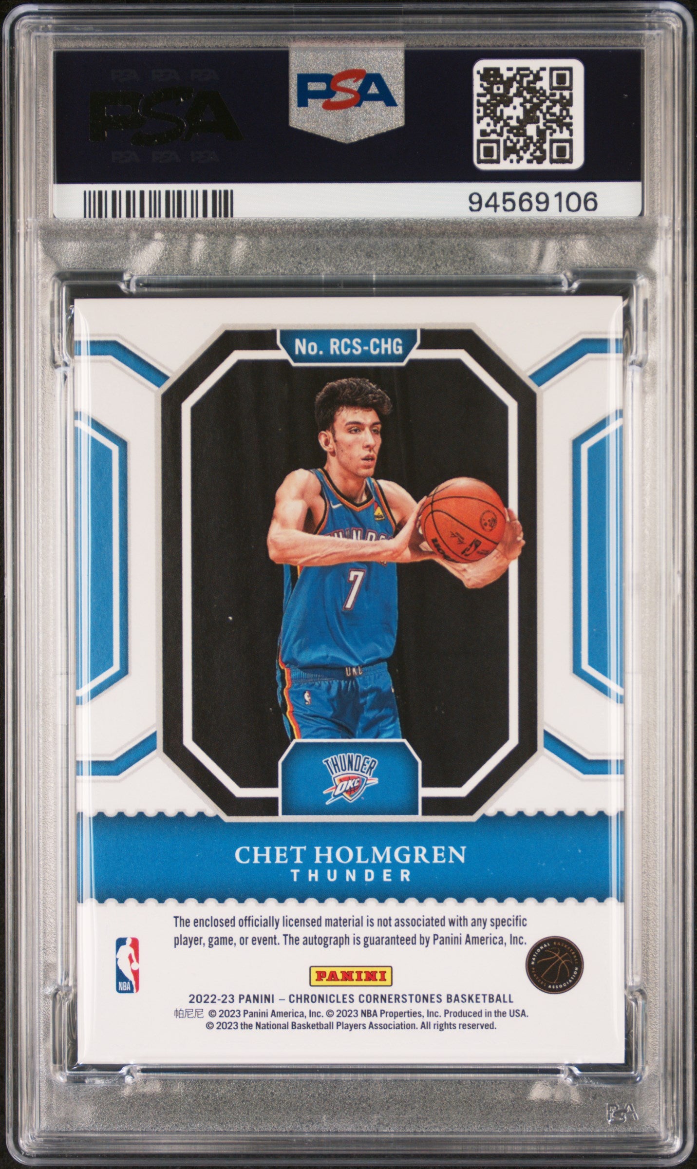 2022 Panini Chronicles Rookie Cornerstones Chet Holmgren #RCSCHG /49 PSA 10