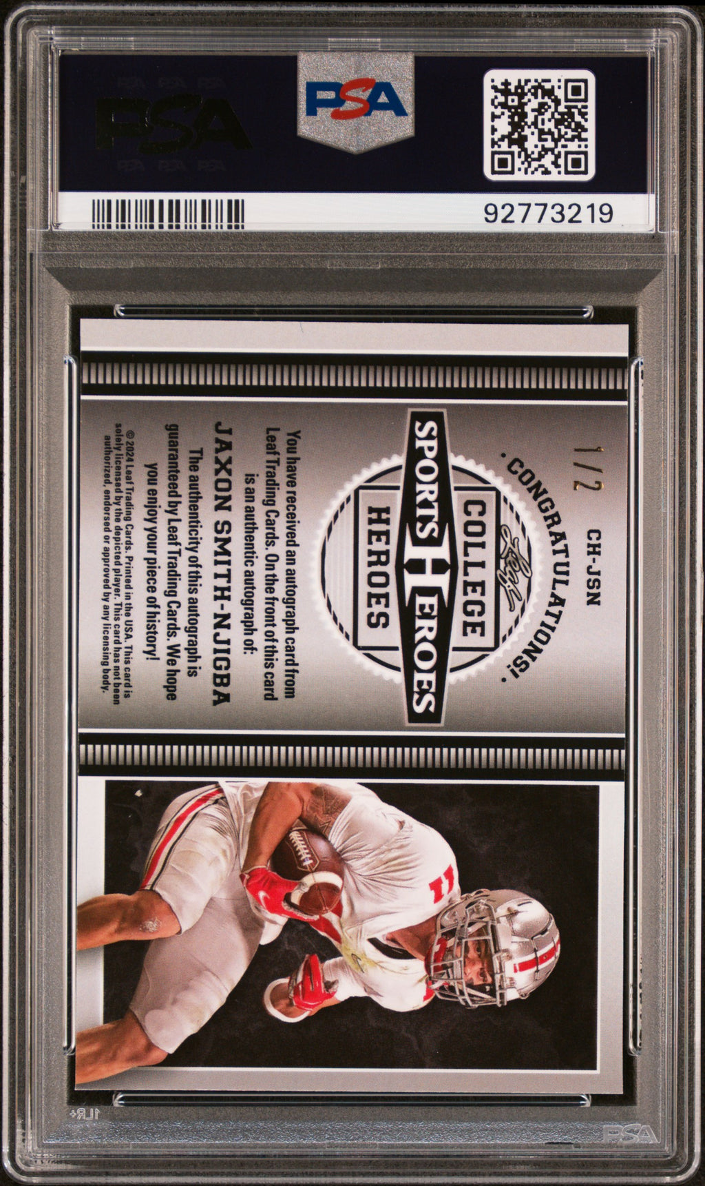 2024 Sports Heroes Jaxon Smith-Njigba Colleg Heroes Au-GLD SHMR PSA 9