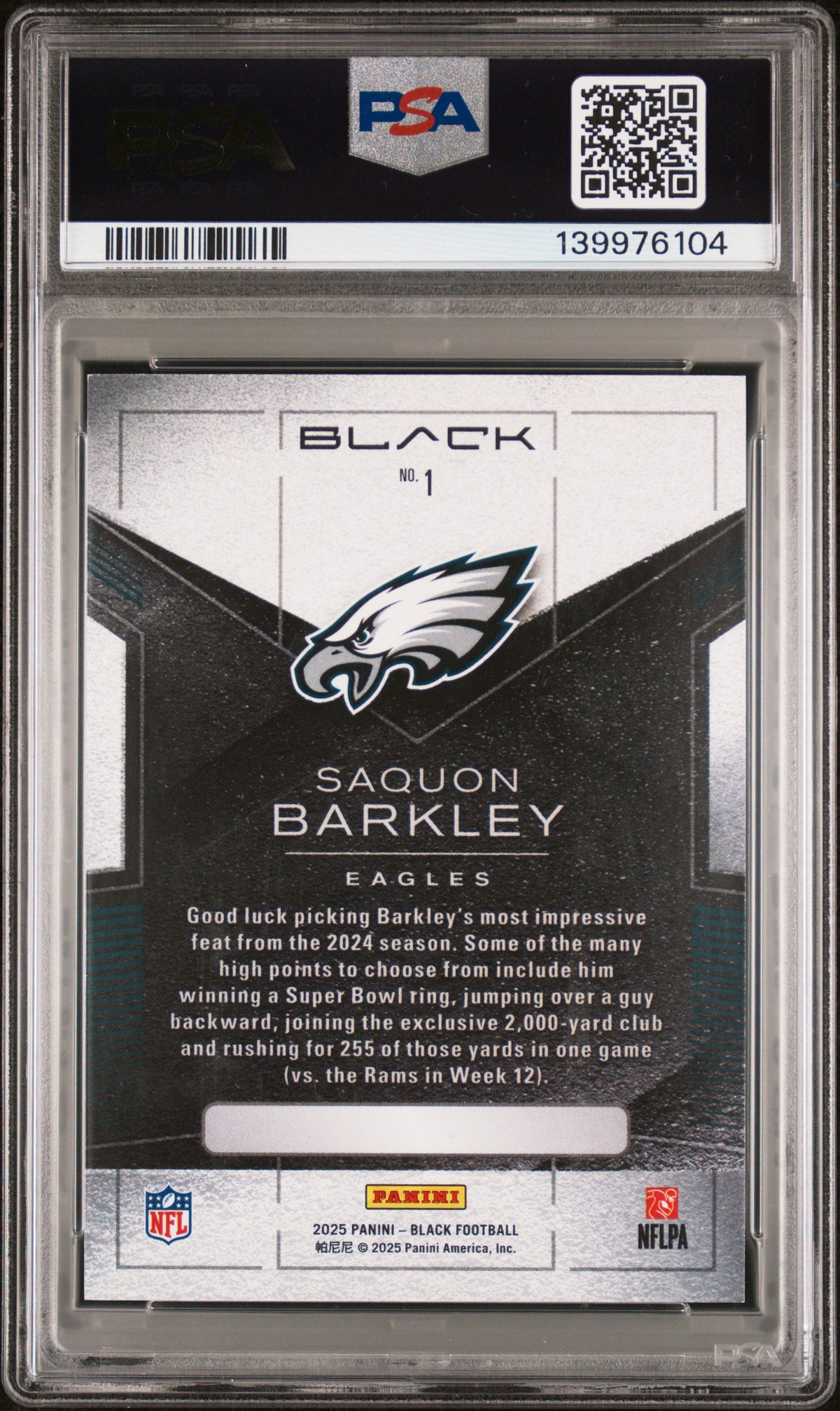 2025 Black Saquon Barkley Gold 1/10 PSA 8