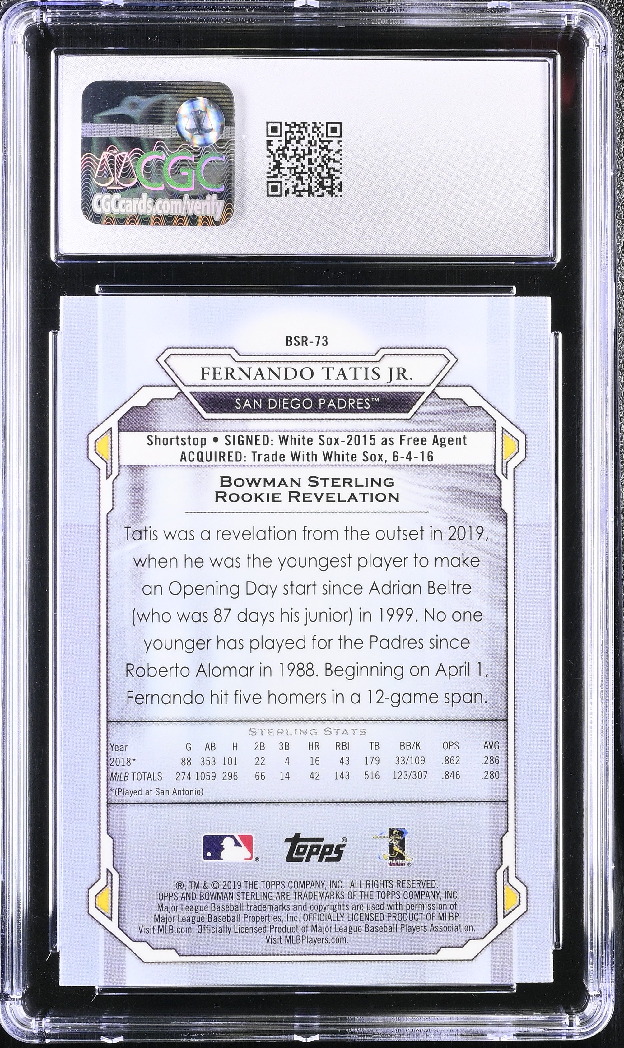 2019 Bowman Sterling Fernando Tatis Jr. Rookie CGC 10