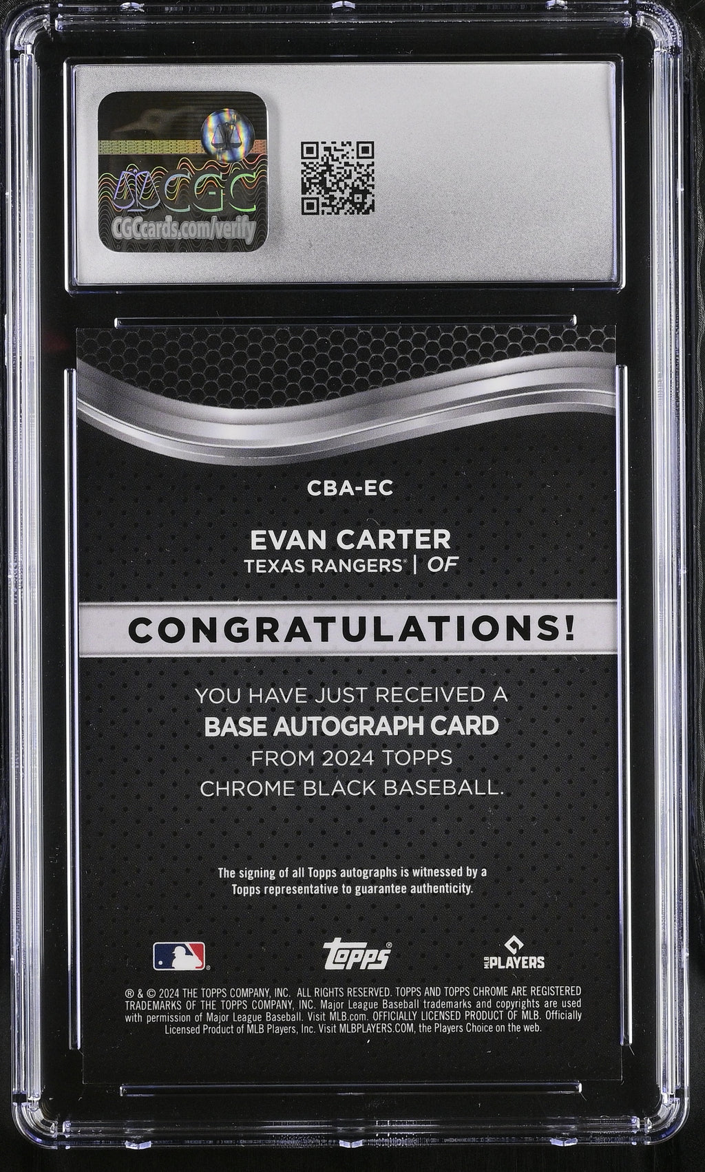 2024 Topps Chrome Black Evan Carter Rookie Gold Mini Diamond Auto 27/50 CGC 10 Auto 10 RC